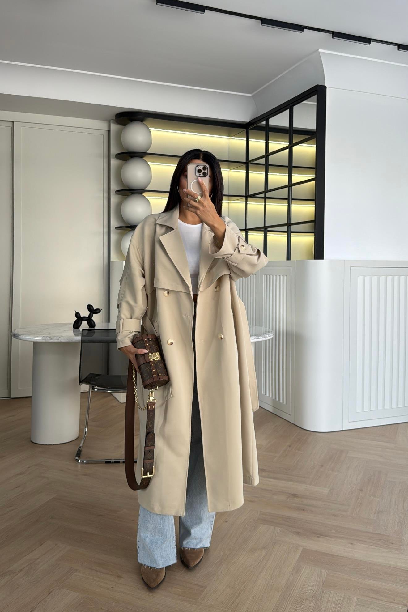 TAŞ KEMERLİ ASTARSIZ RAHAT KALIP TRENÇKOT