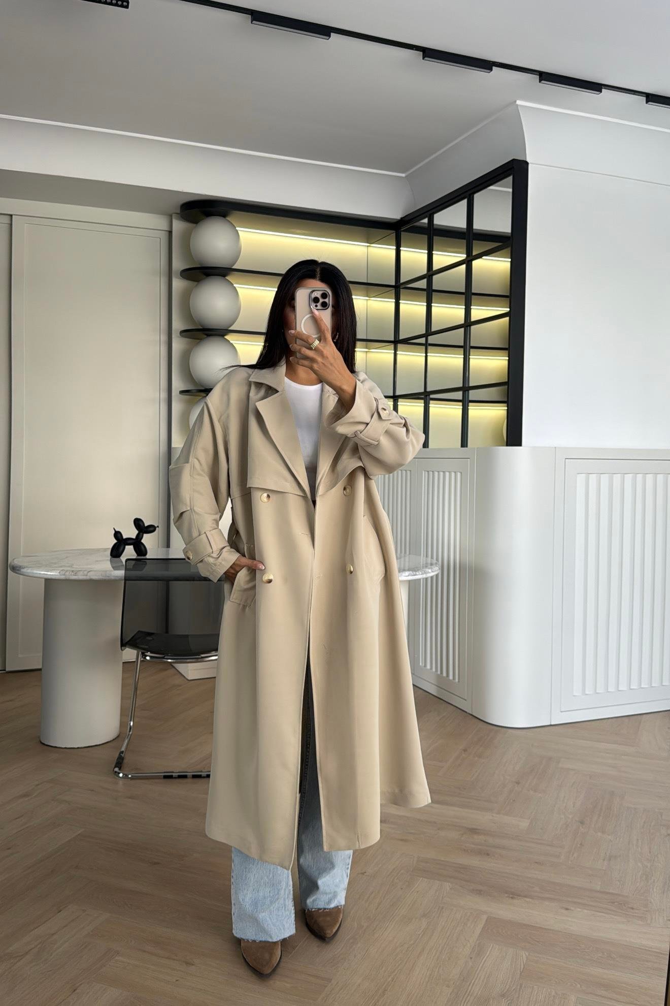 TAŞ KEMERLİ ASTARSIZ RAHAT KALIP TRENÇKOT