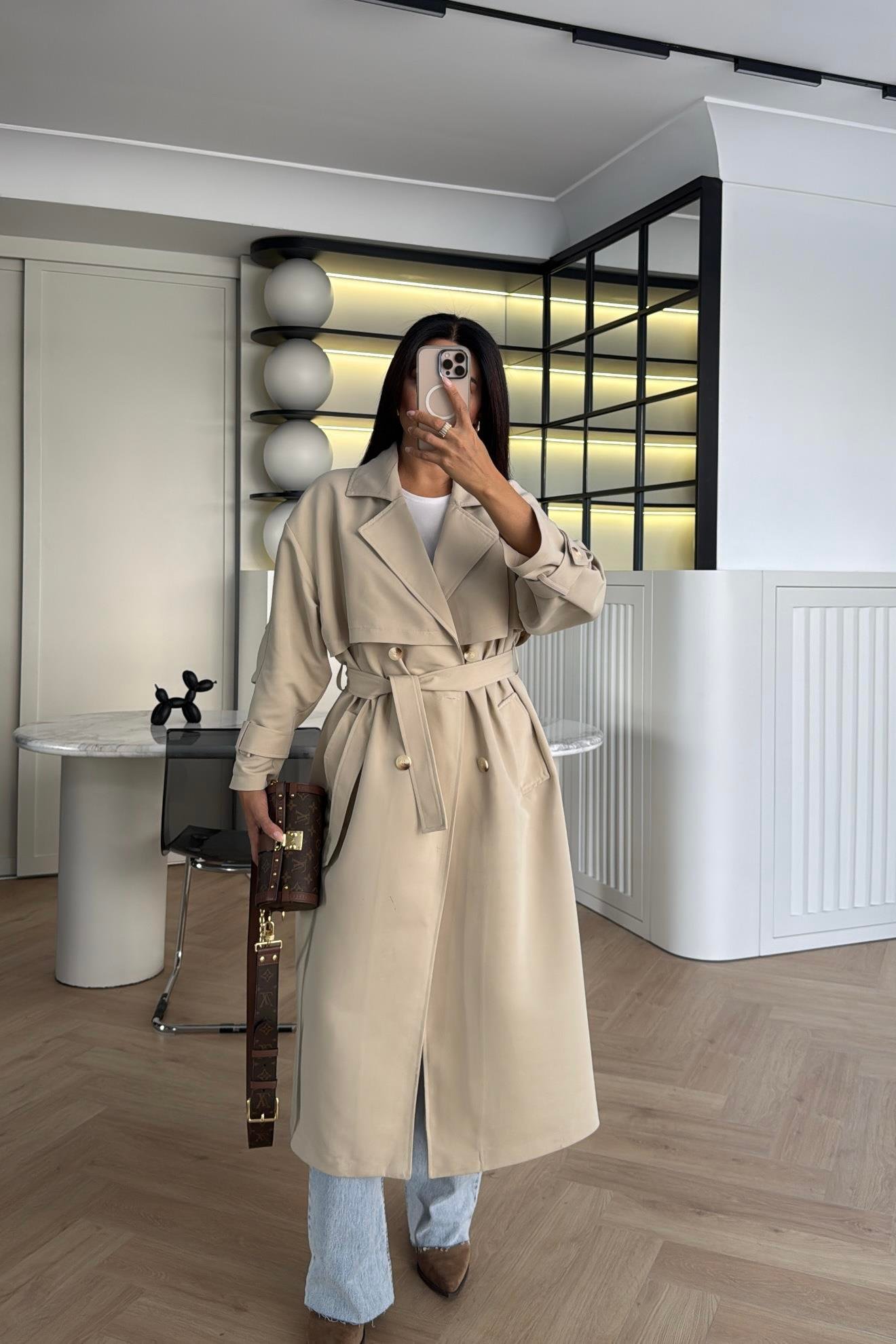 TAŞ KEMERLİ ASTARSIZ RAHAT KALIP TRENÇKOT