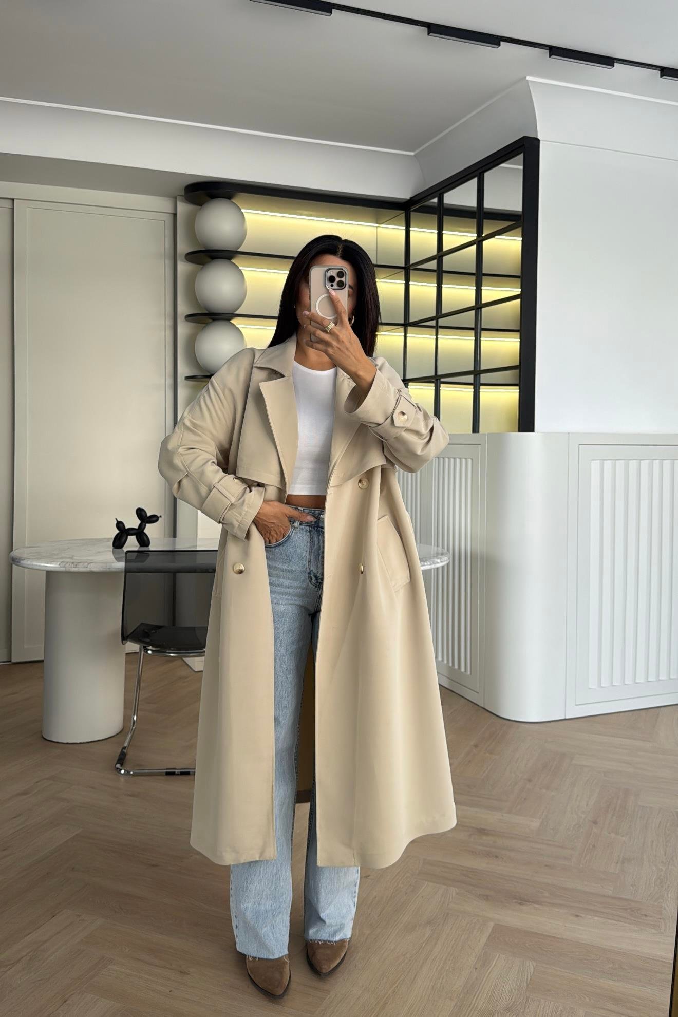 TAŞ KEMERLİ ASTARSIZ RAHAT KALIP TRENÇKOT