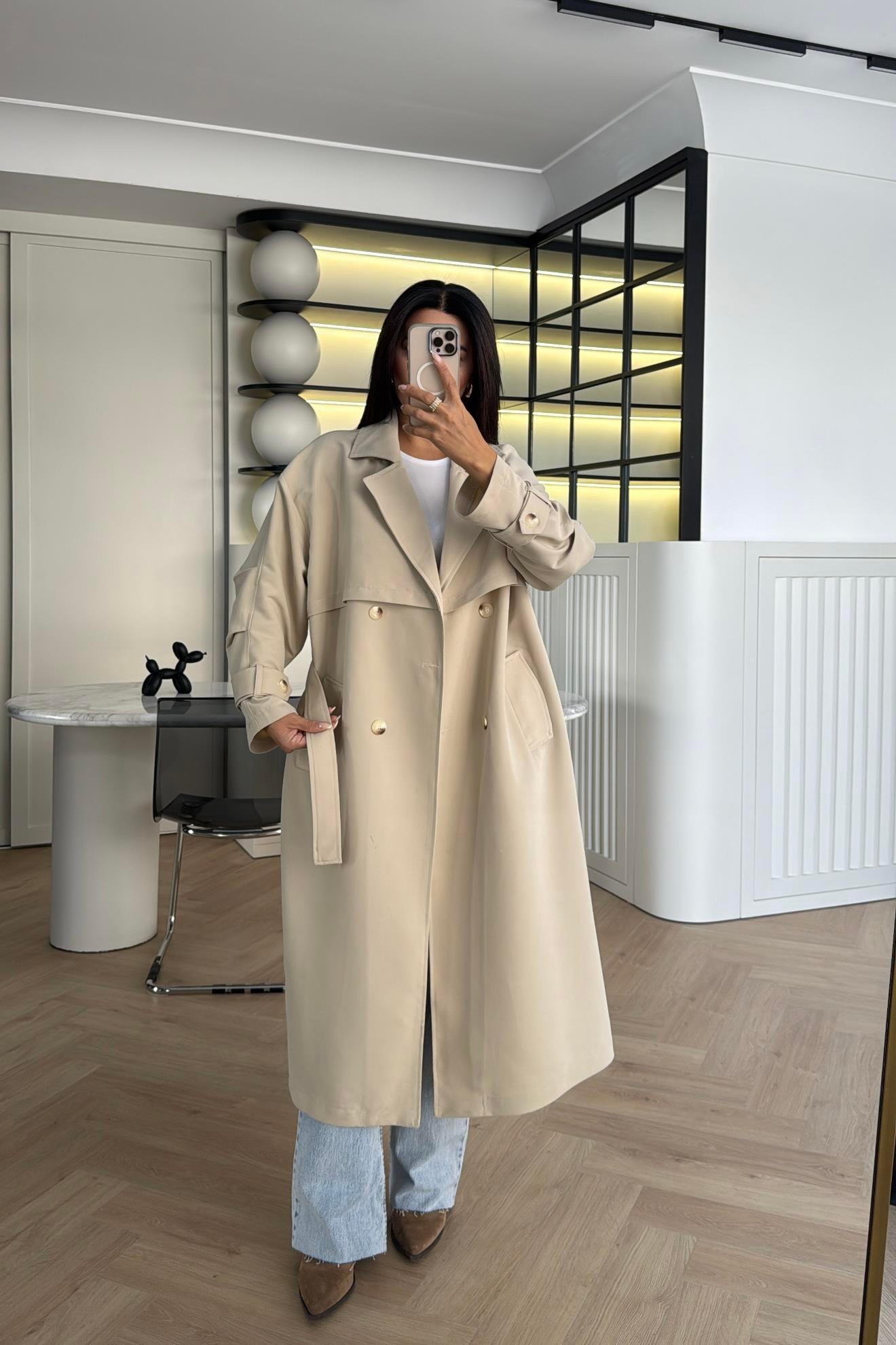 TAŞ KEMERLİ ASTARSIZ RAHAT KALIP TRENÇKOT