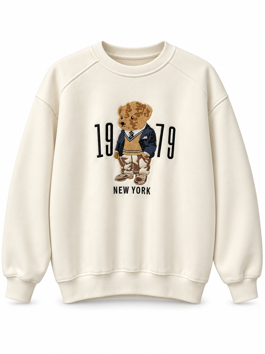 Teddy Nakışlı Sweatshirt Beyaz