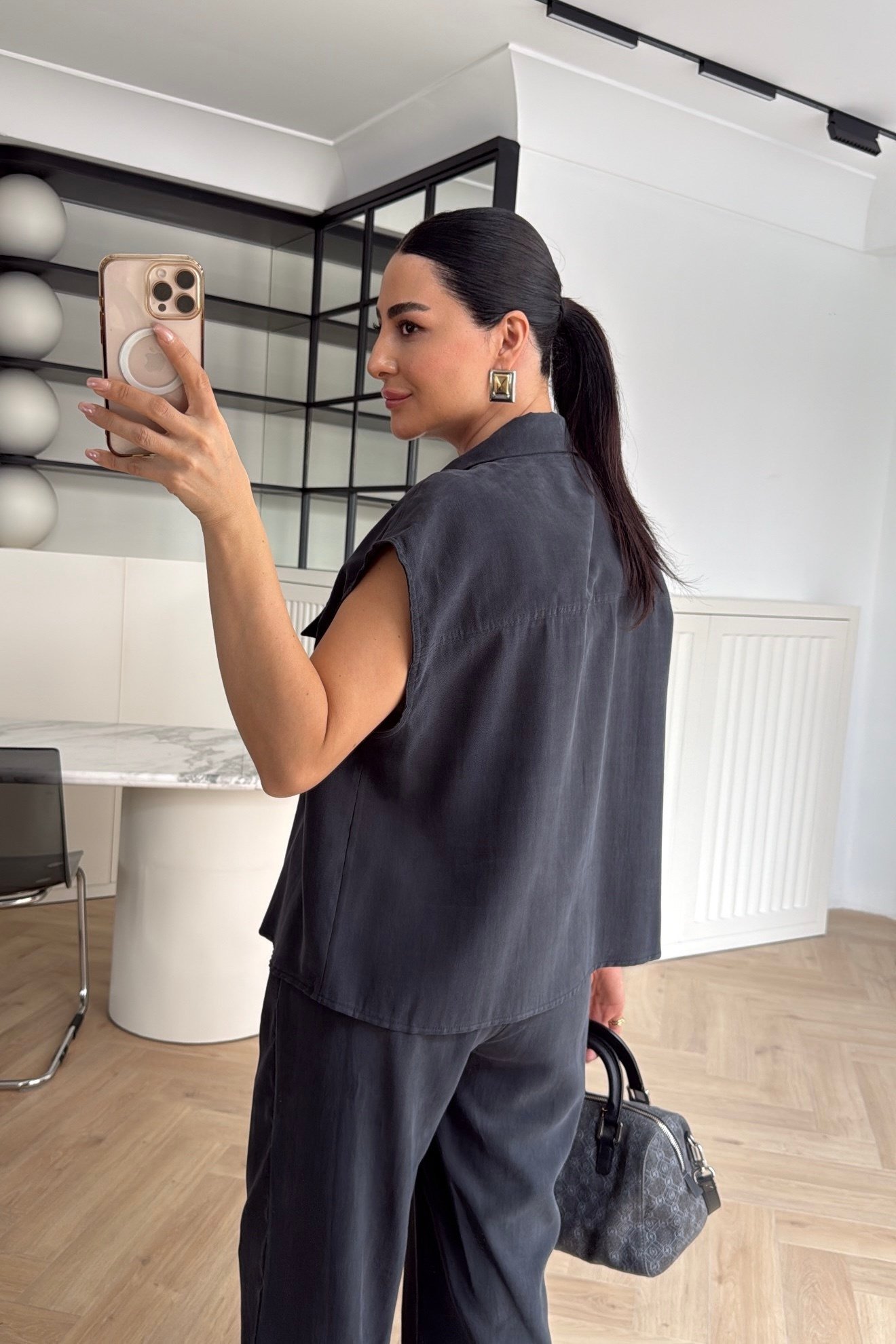 TENSEL KUMAŞ YELEKLİ TAKIM ANTRASİT LACİ  
