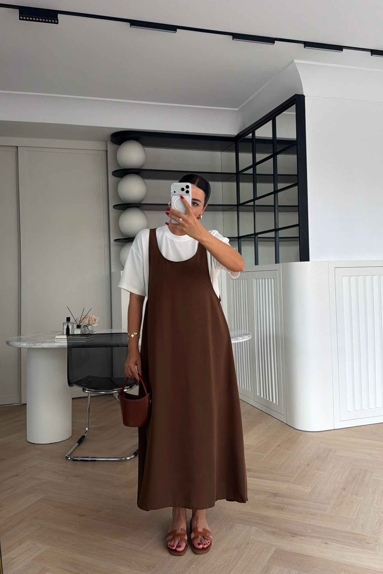 TİŞÖRT DETAYLI JİLE ELBİSE KAHVE 