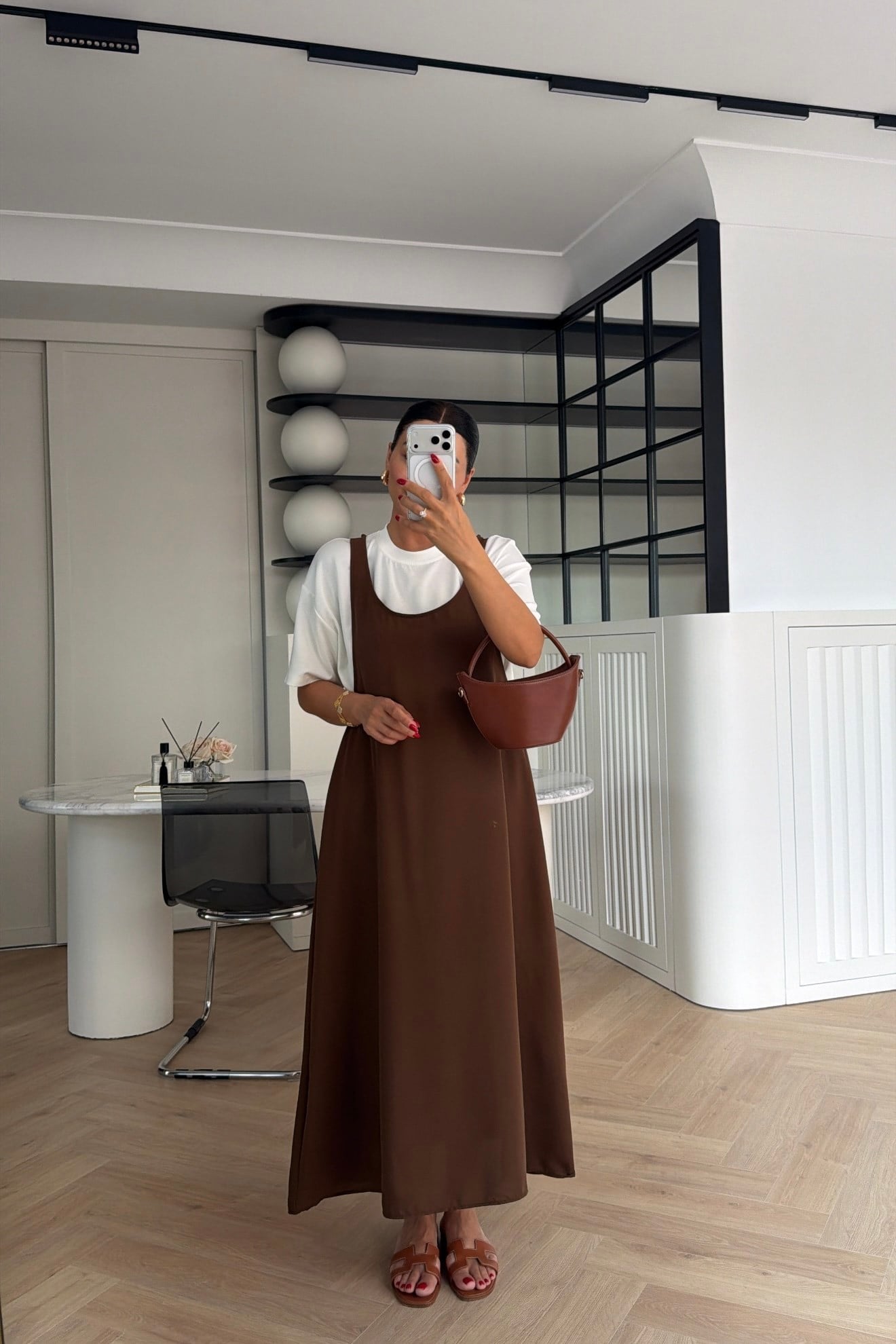 TİŞÖRT DETAYLI JİLE ELBİSE KAHVE 
