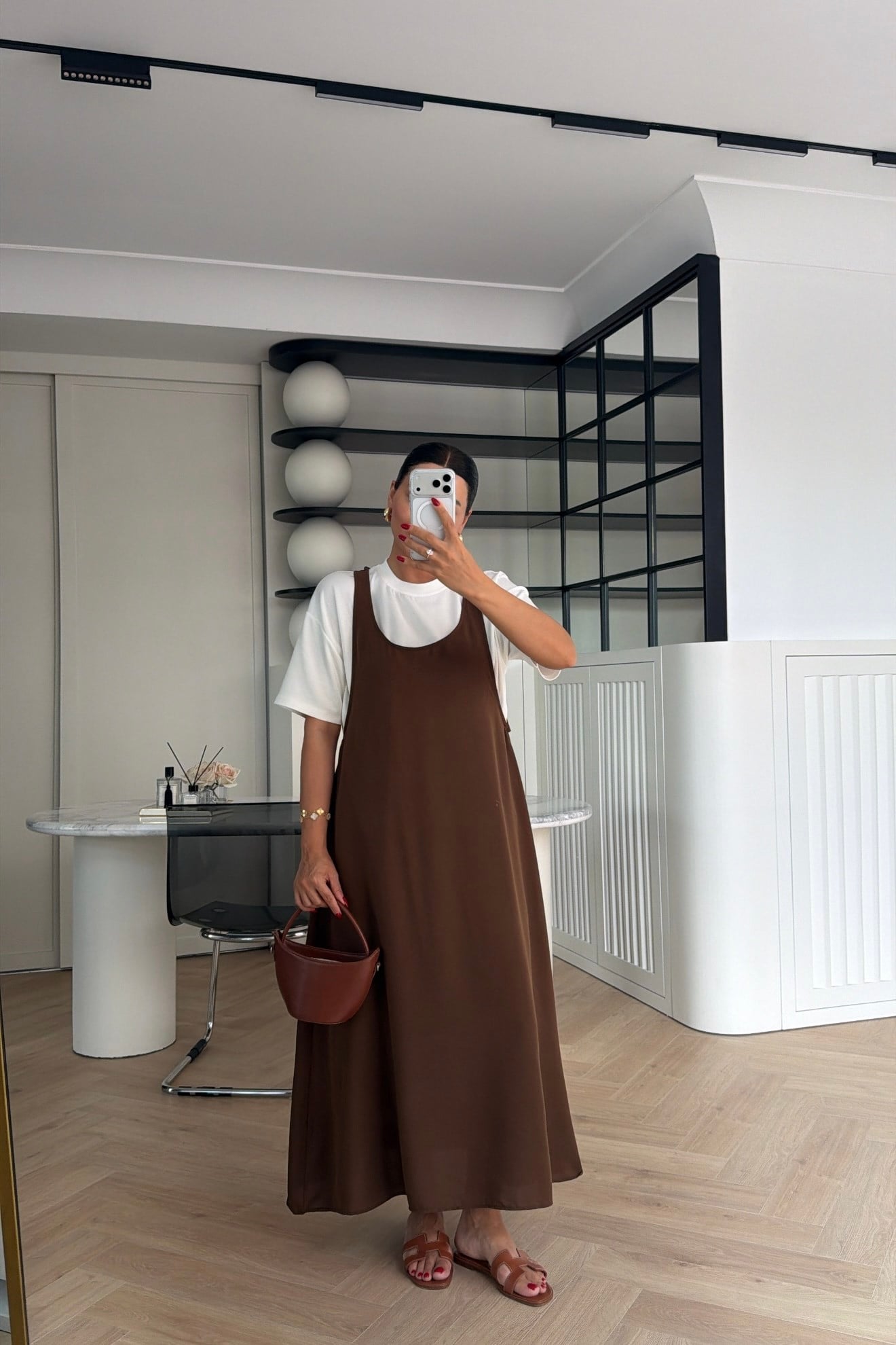 TİŞÖRT DETAYLI JİLE ELBİSE KAHVE 