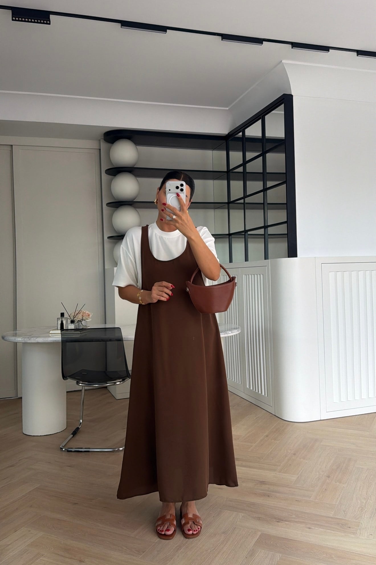 TİŞÖRT DETAYLI JİLE ELBİSE KAHVE 