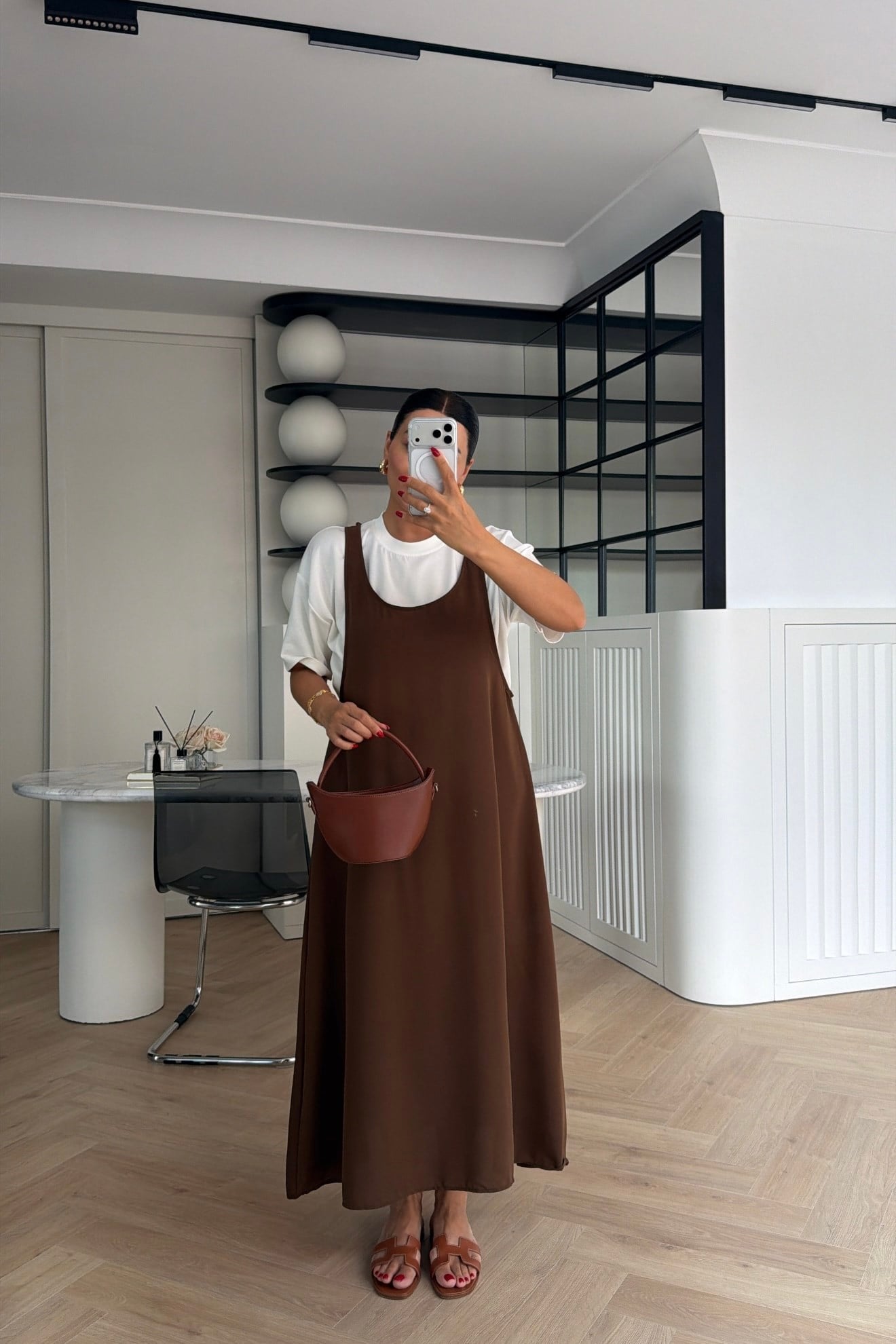 TİŞÖRT DETAYLI JİLE ELBİSE KAHVE 