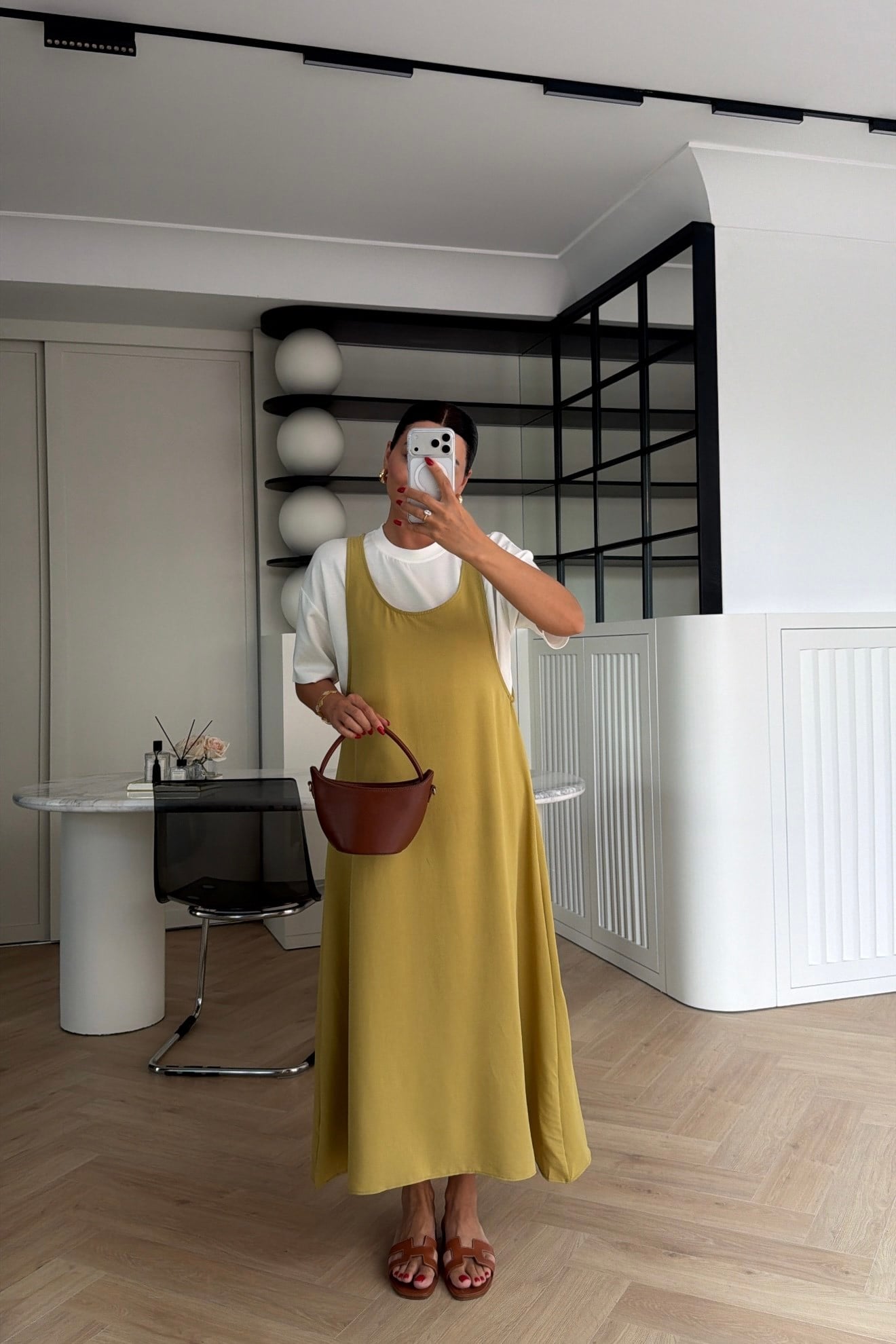 TİŞÖRT DETAYLI JİLE ELBİSE YAĞ YEŞİLİ 