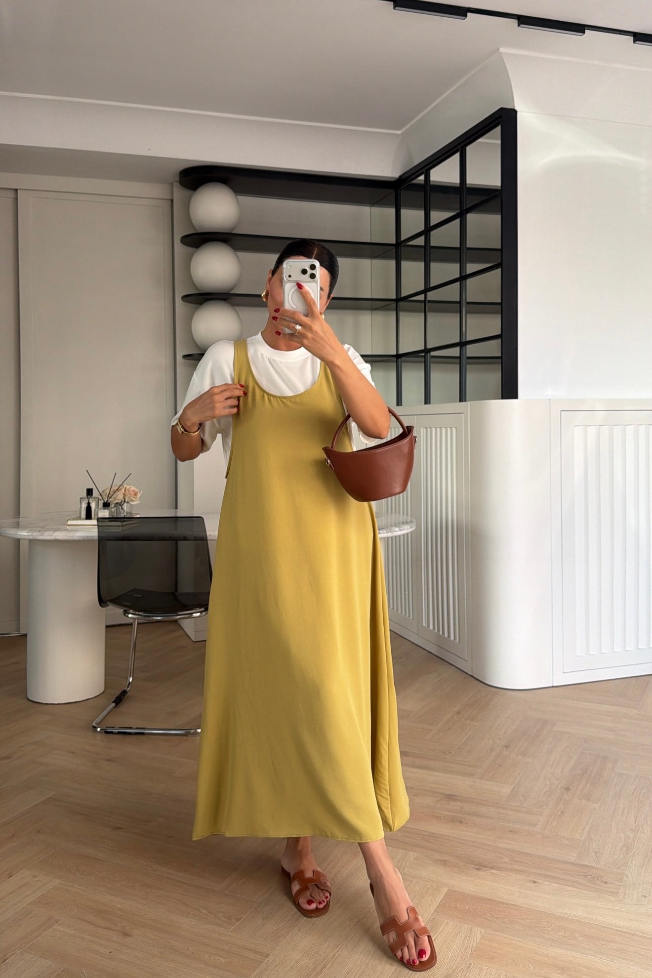 TİŞÖRT DETAYLI JİLE ELBİSE YAĞ YEŞİLİ 