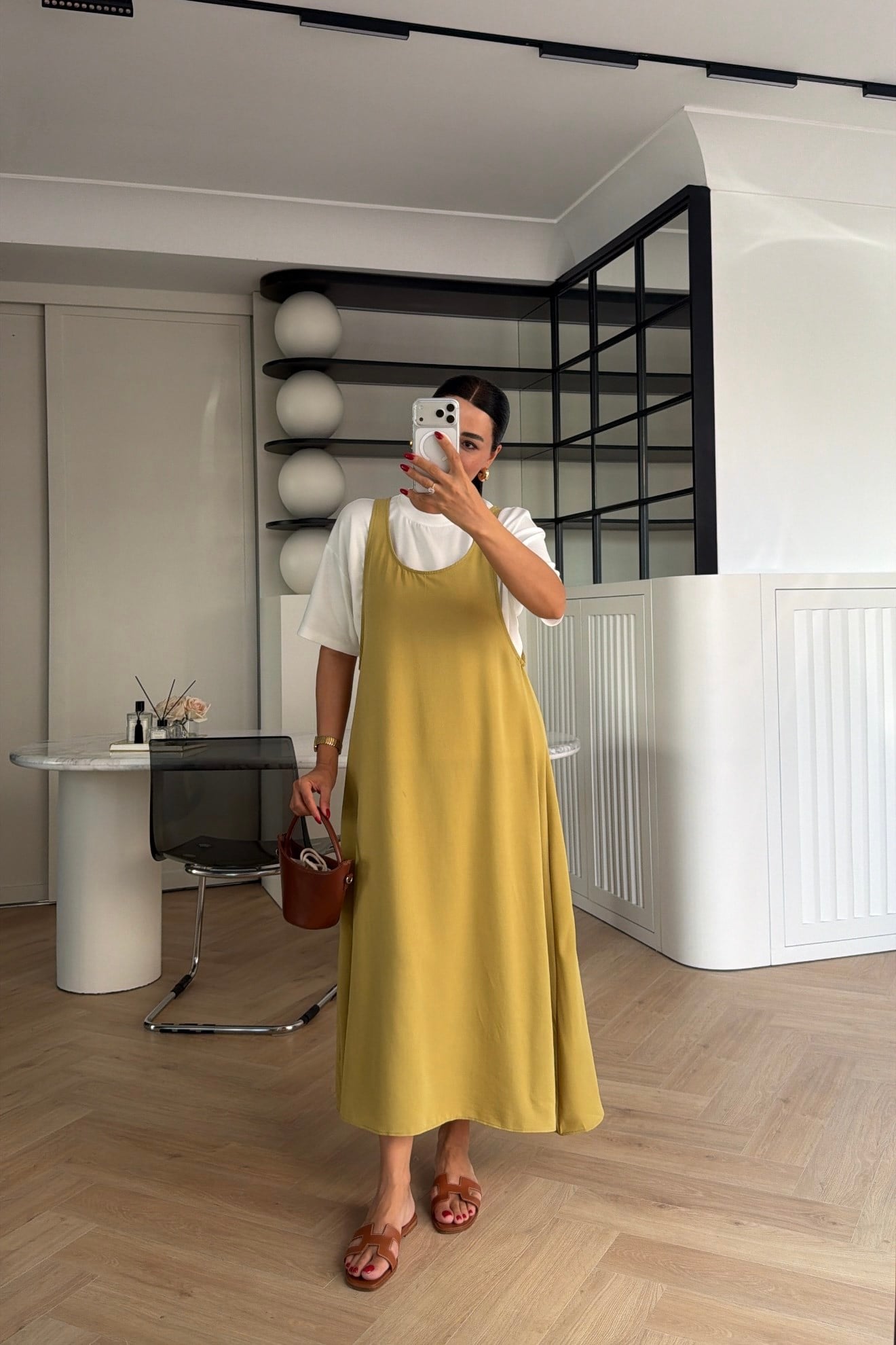 TİŞÖRT DETAYLI JİLE ELBİSE YAĞ YEŞİLİ 