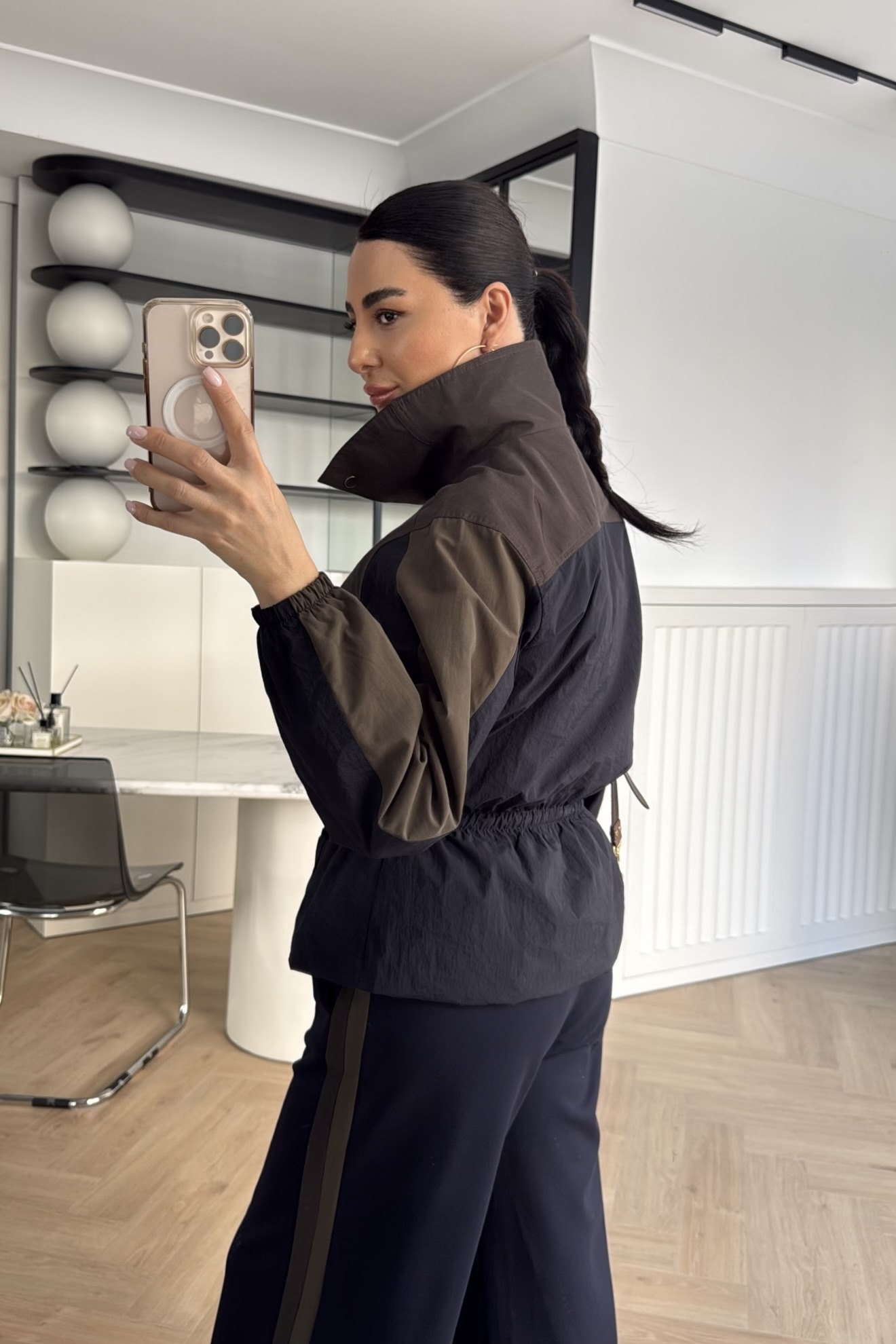 TRENÇ DETAYLI SPOR TAKIM LACİVERT KAHVE 