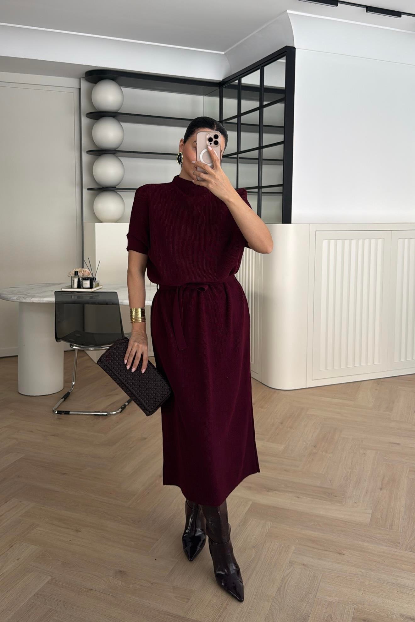 TRİKO ELBİSE BORDO 