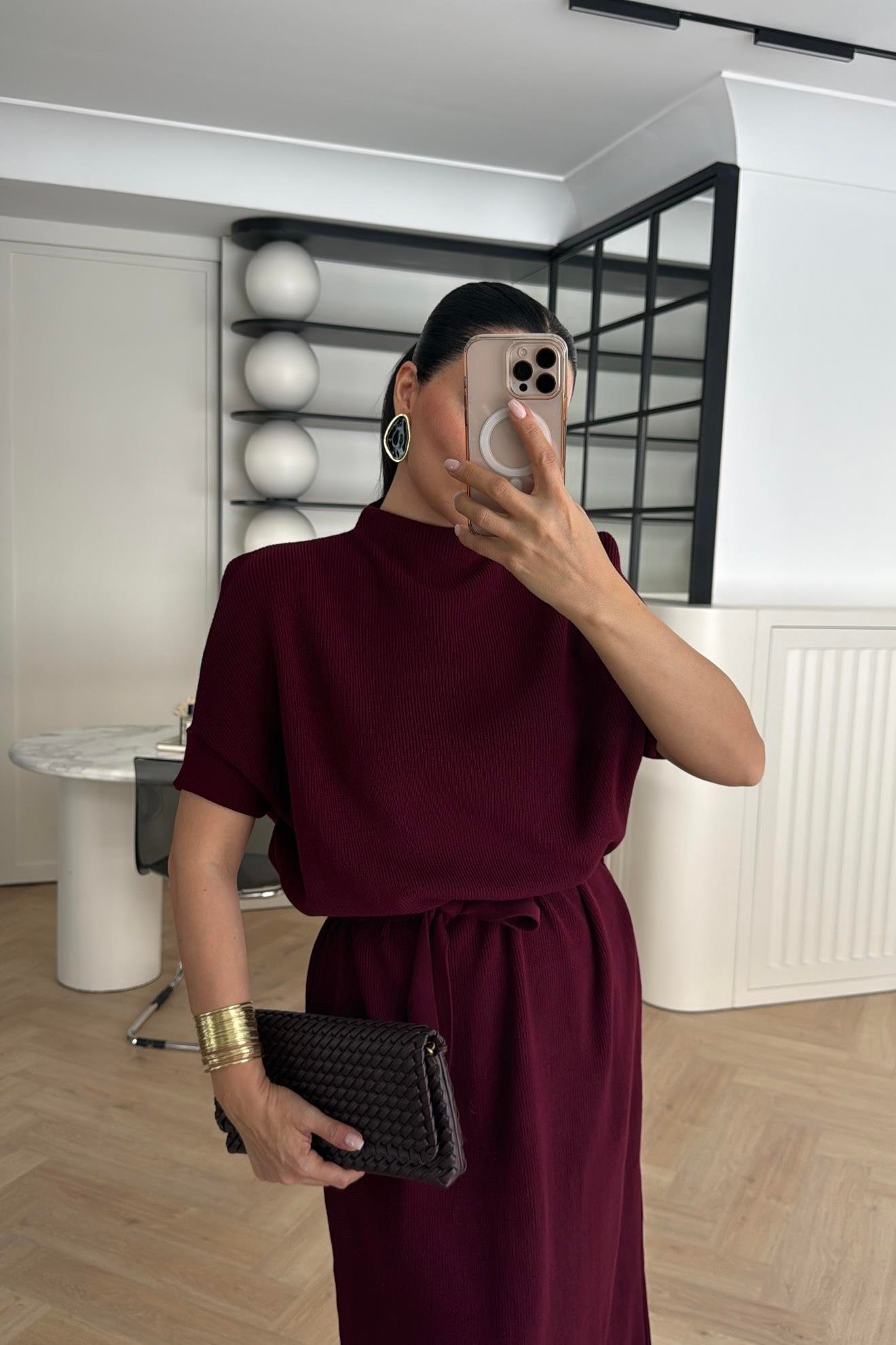 TRİKO ELBİSE BORDO 