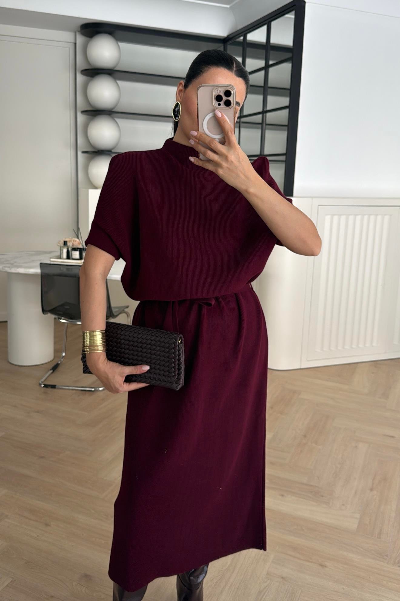 TRİKO ELBİSE BORDO 