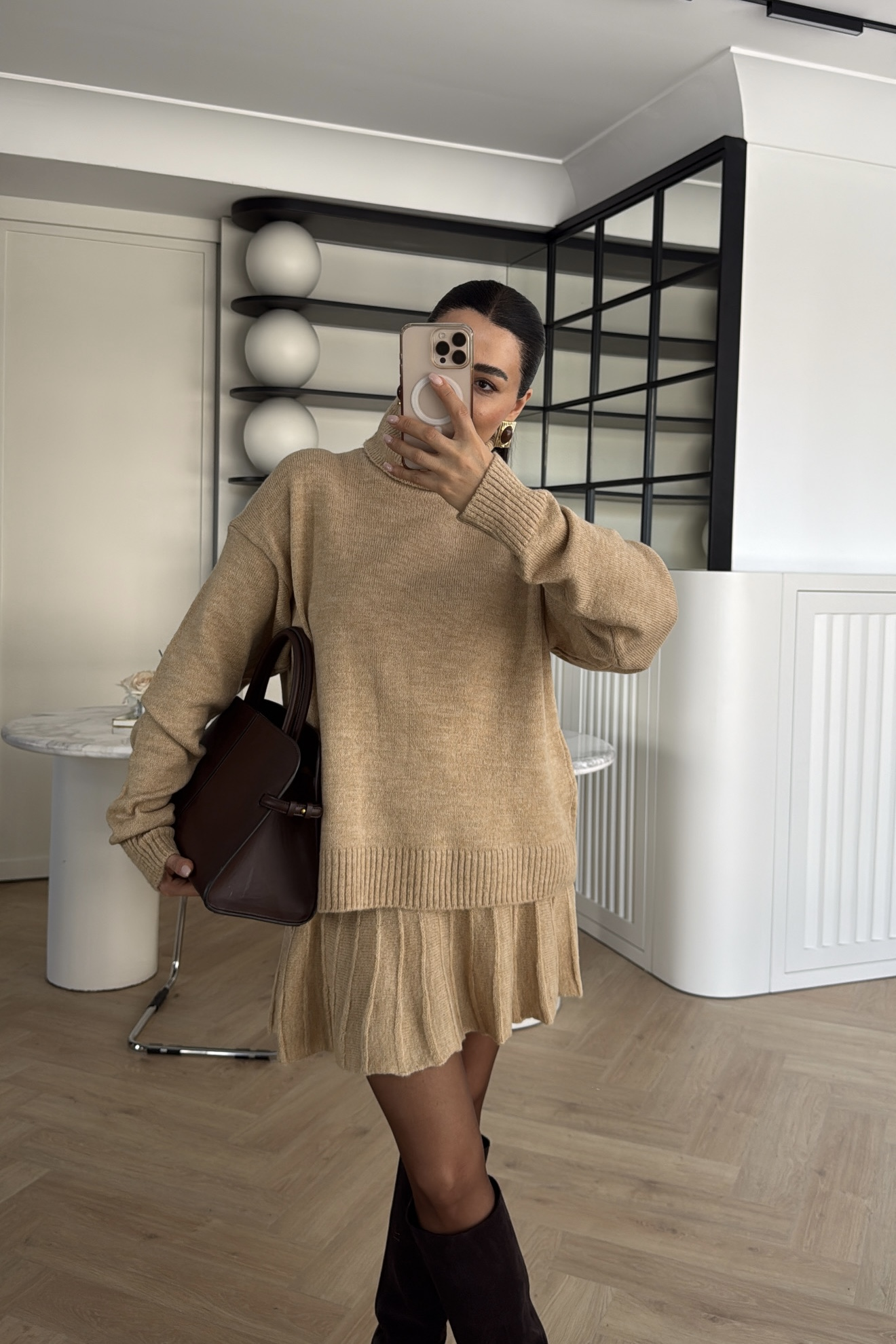 TRİKO ETEKLİ TAKIM CAMEL