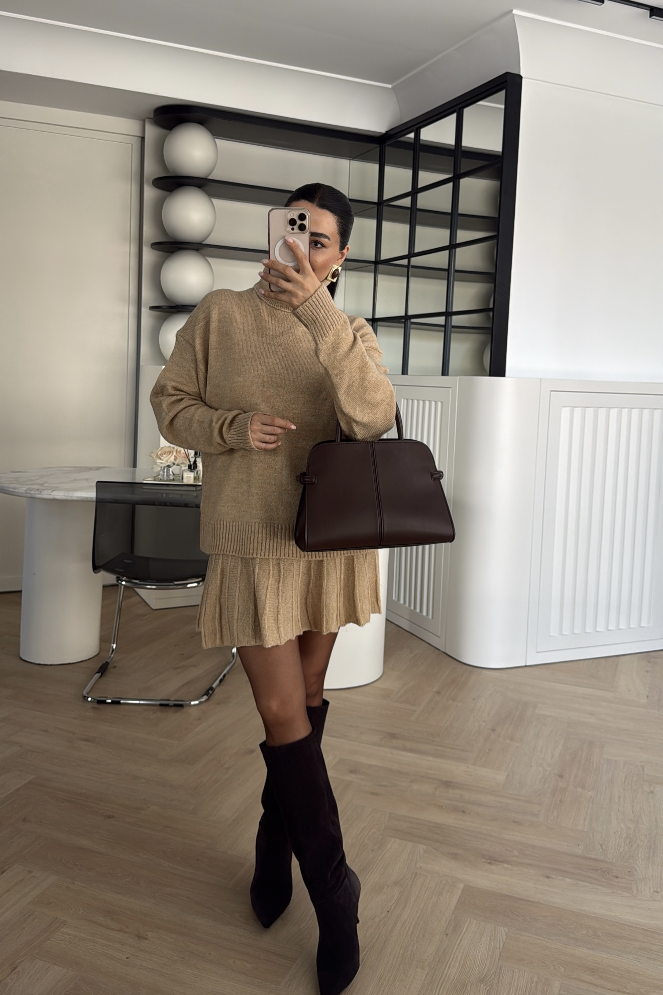 TRİKO ETEKLİ TAKIM CAMEL