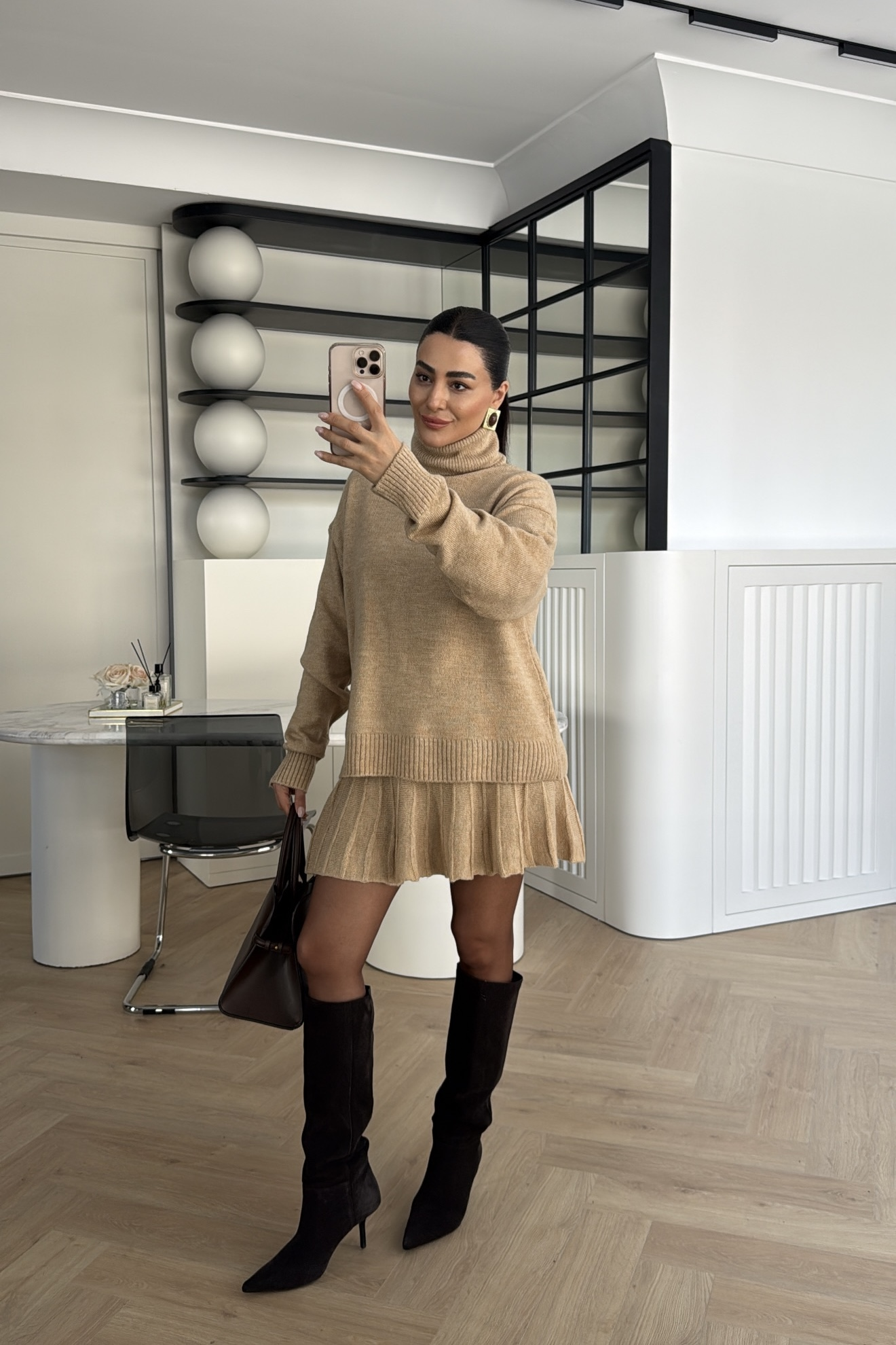 TRİKO ETEKLİ TAKIM CAMEL