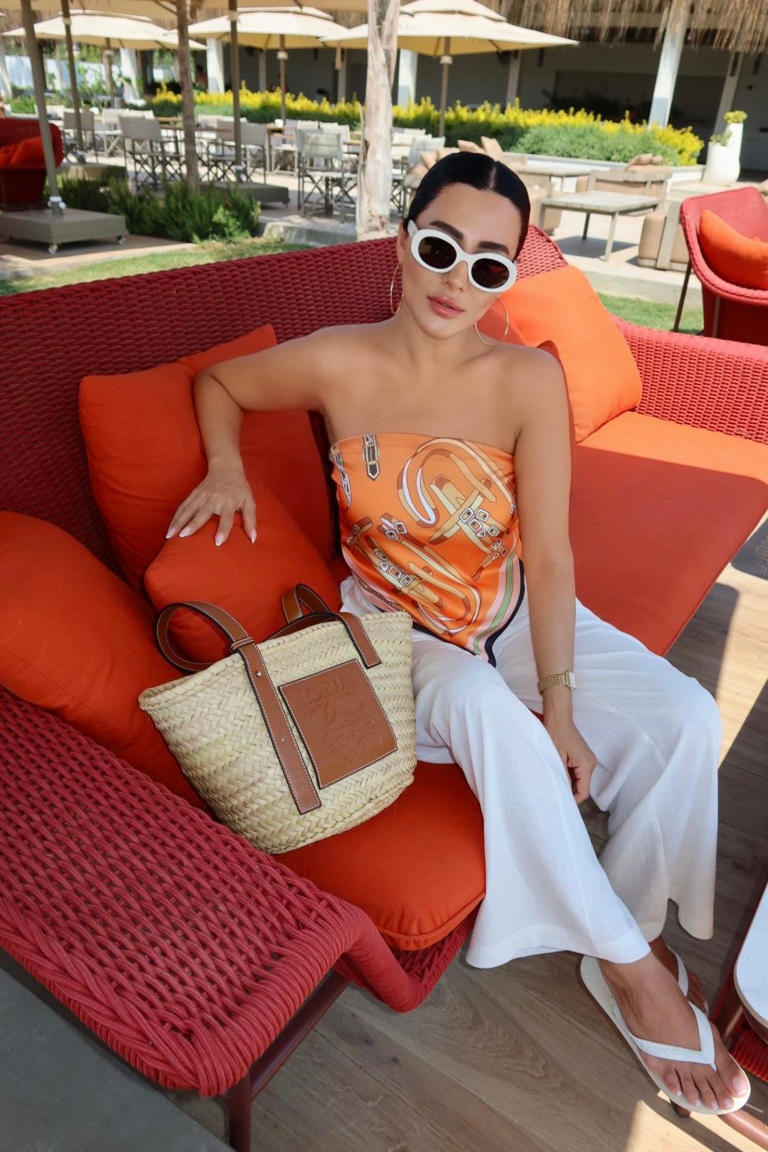 TURUNCU DESENLİ SATEN FULAR BLUZ