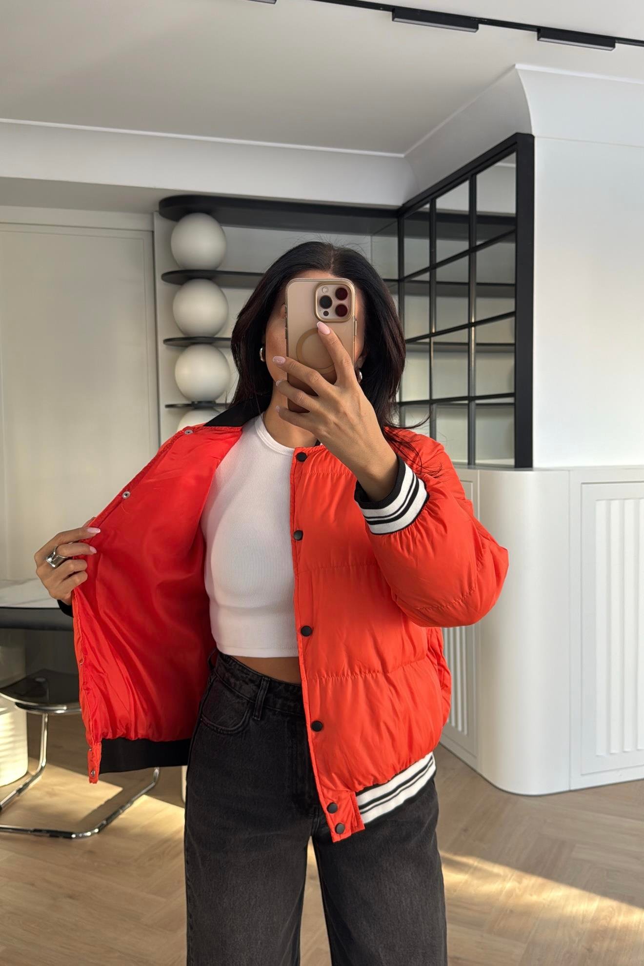 TURUNCU ELYAF DOLGULU BOMBER MONT