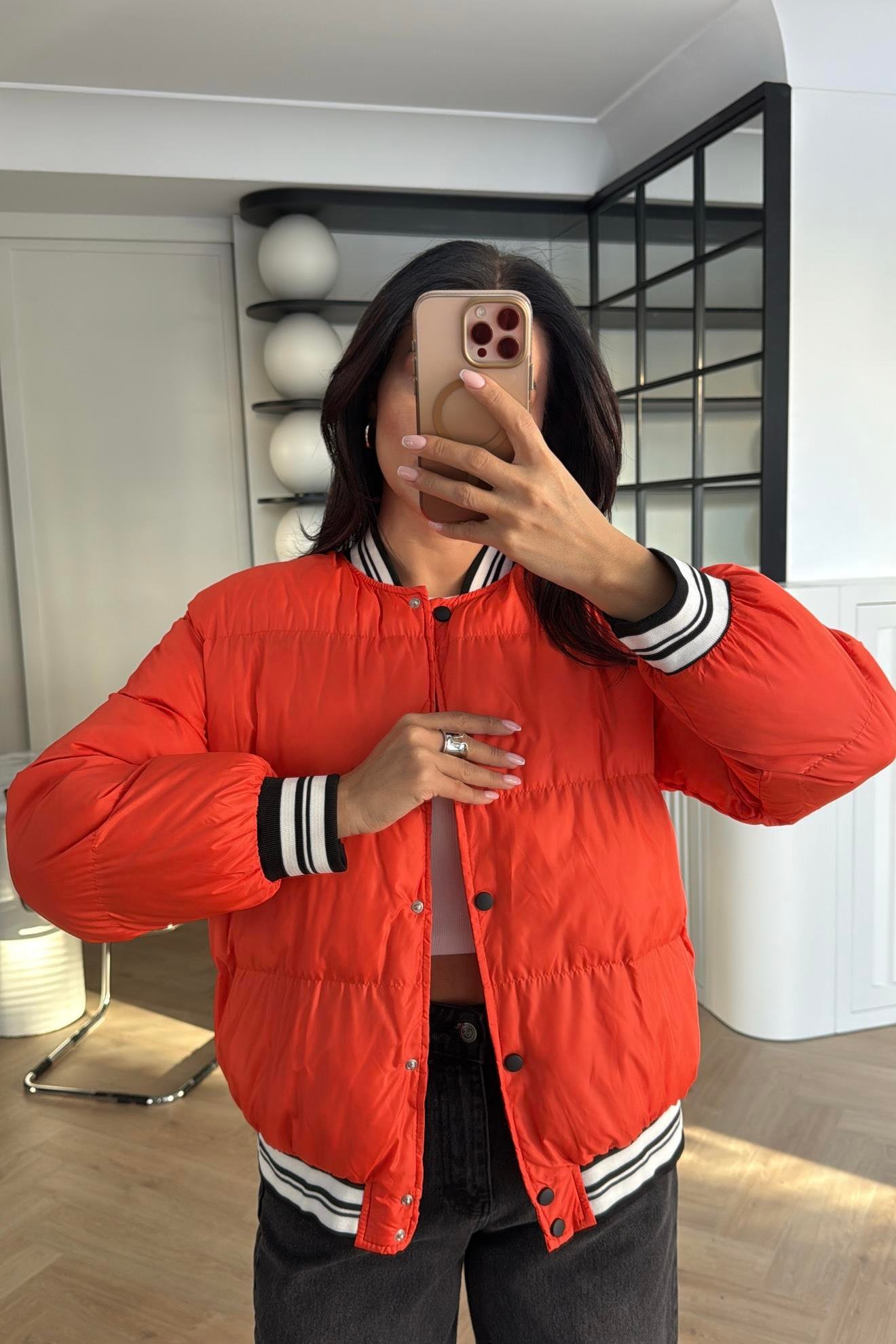 TURUNCU ELYAF DOLGULU BOMBER MONT