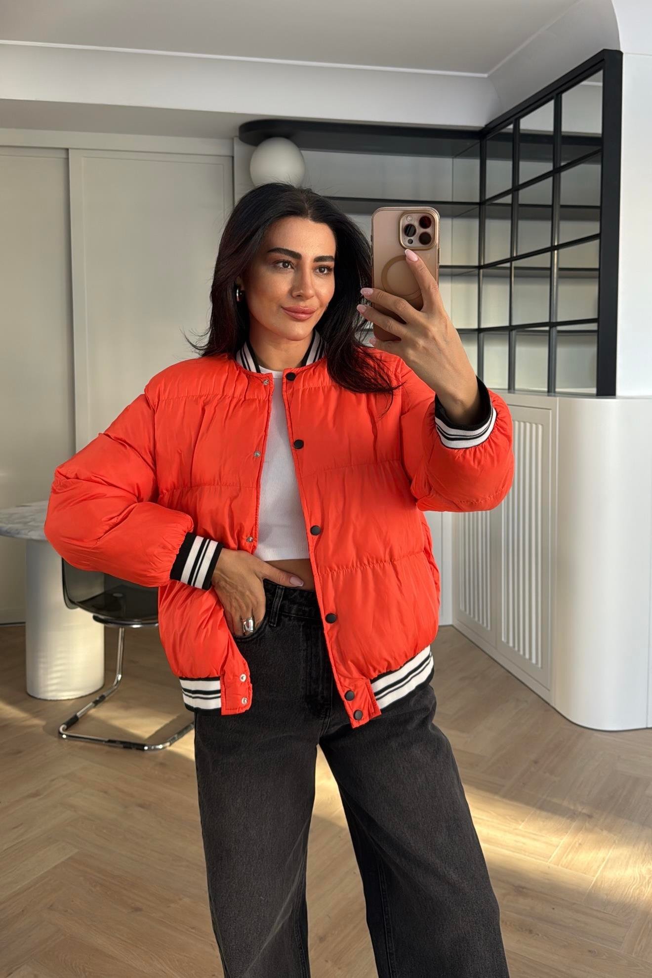 TURUNCU ELYAF DOLGULU BOMBER MONT