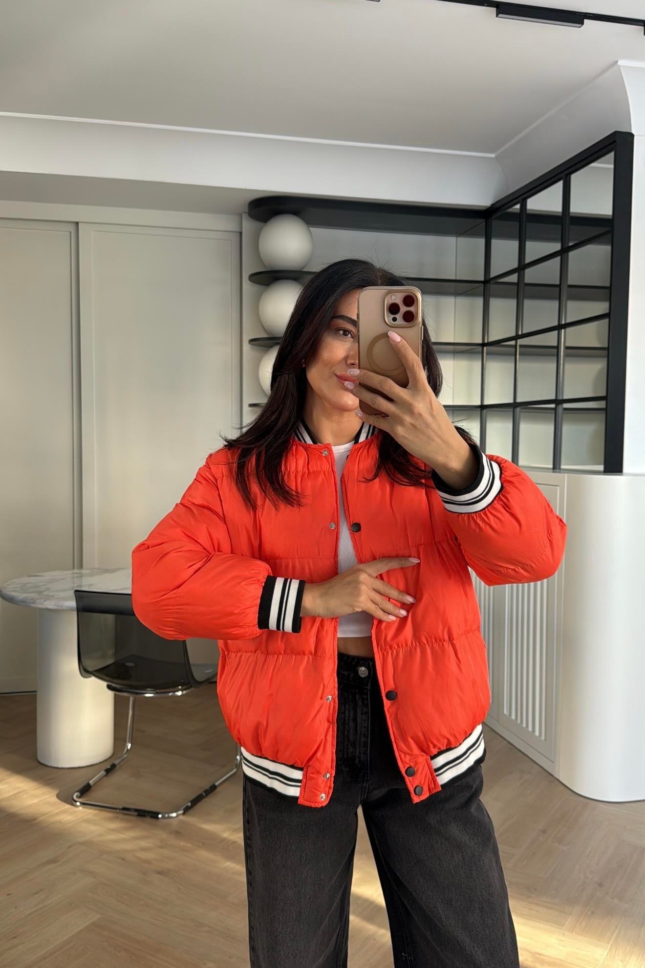 TURUNCU ELYAF DOLGULU BOMBER MONT