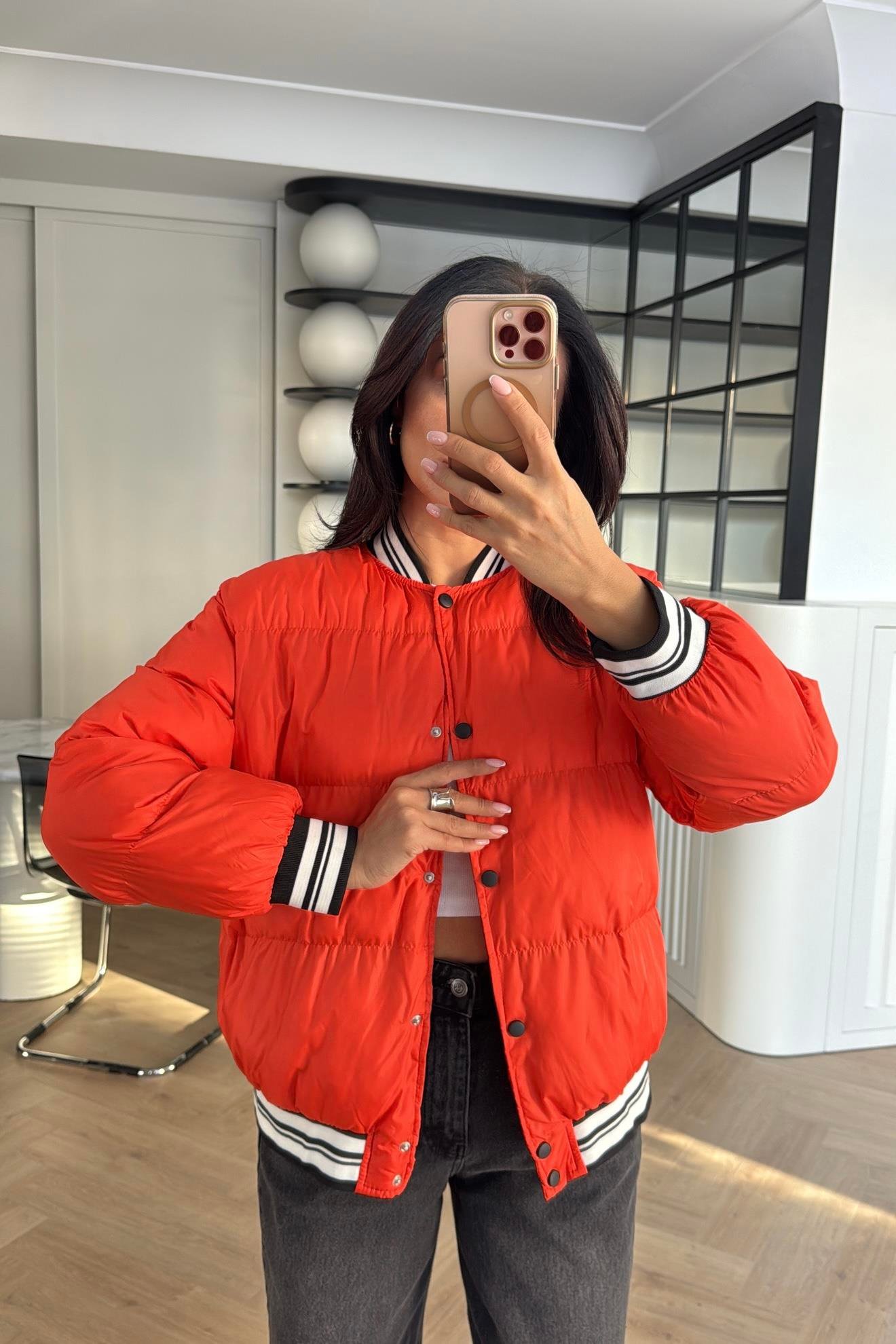 TURUNCU ELYAF DOLGULU BOMBER MONT