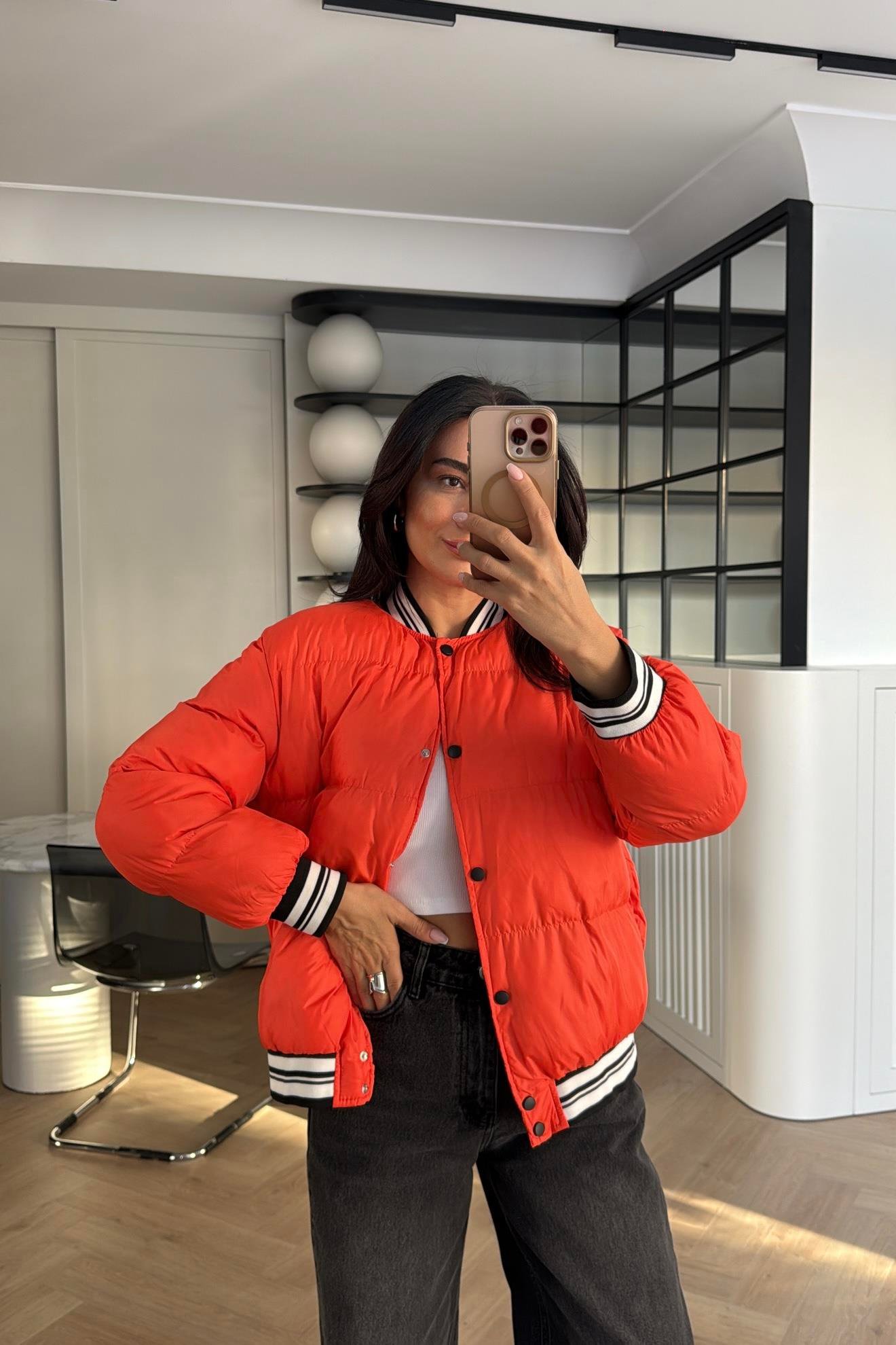 TURUNCU ELYAF DOLGULU BOMBER MONT