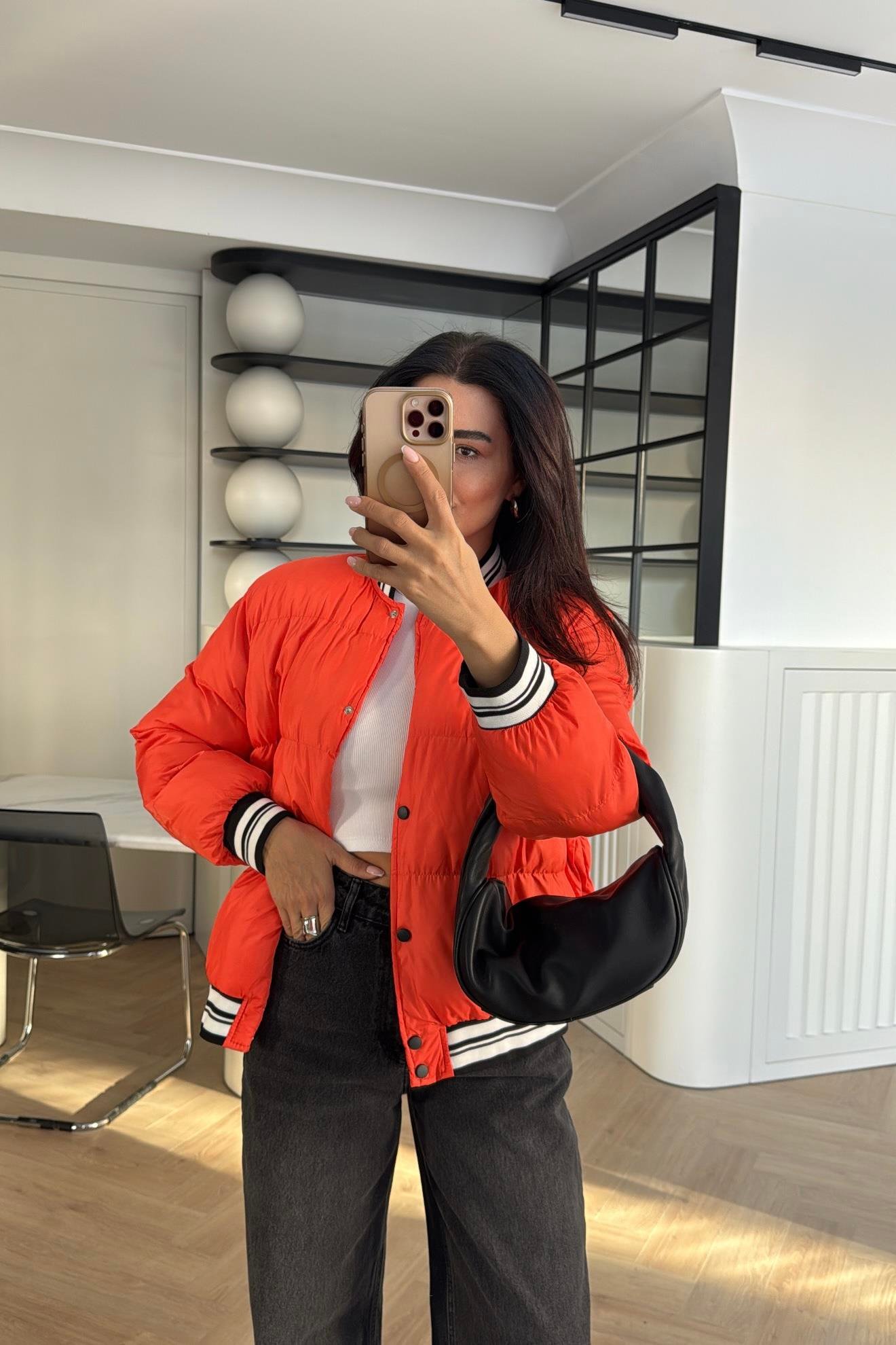 TURUNCU ELYAF DOLGULU BOMBER MONT