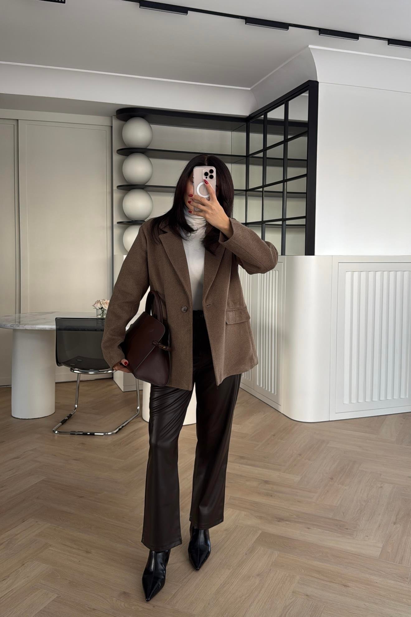 VİZON ASTARLI TEK DÜĞMELİ KAŞE BLAZER CEKET 