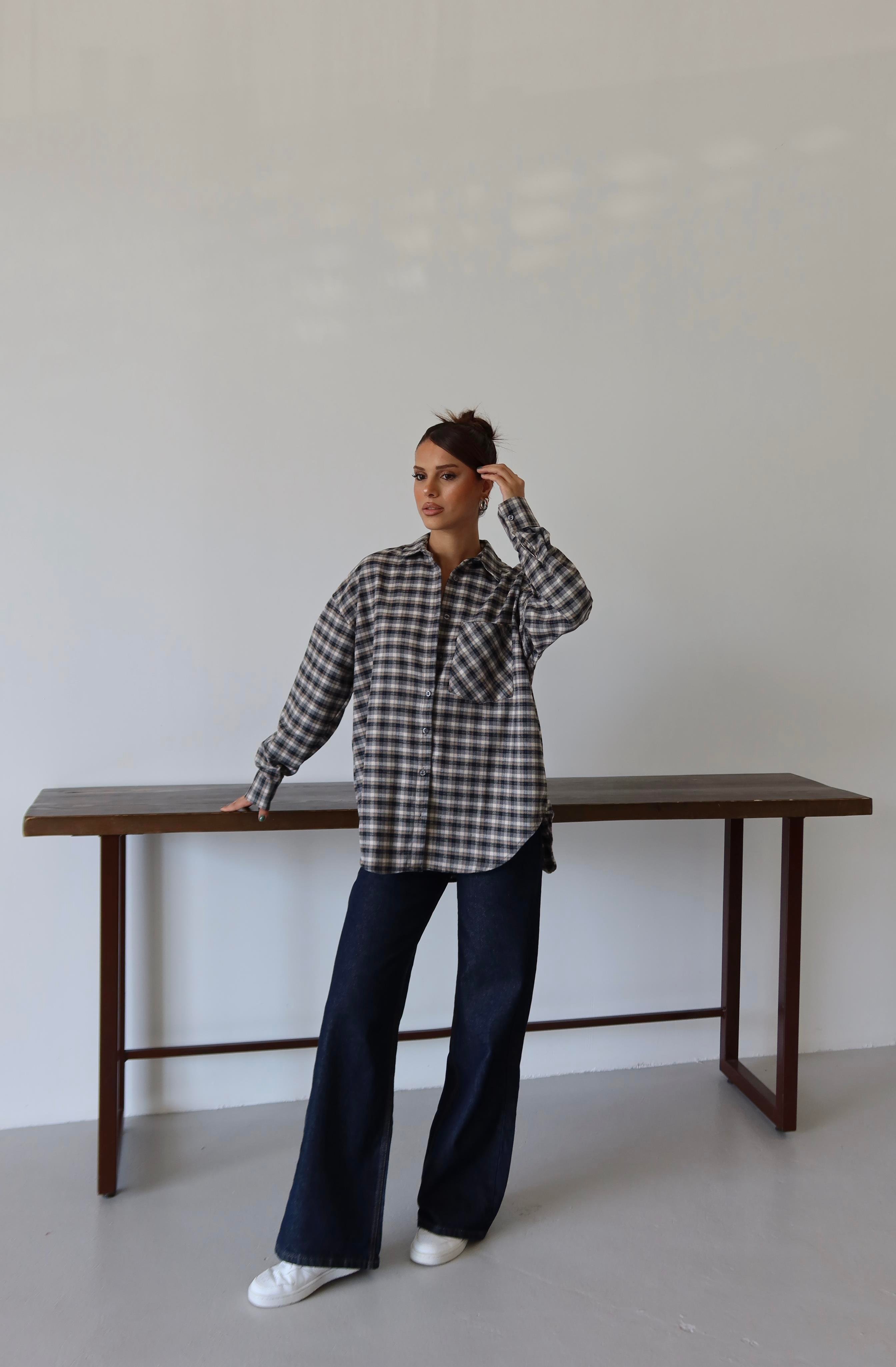 VİZON EKOSE OVERSIZE GÖMLEK