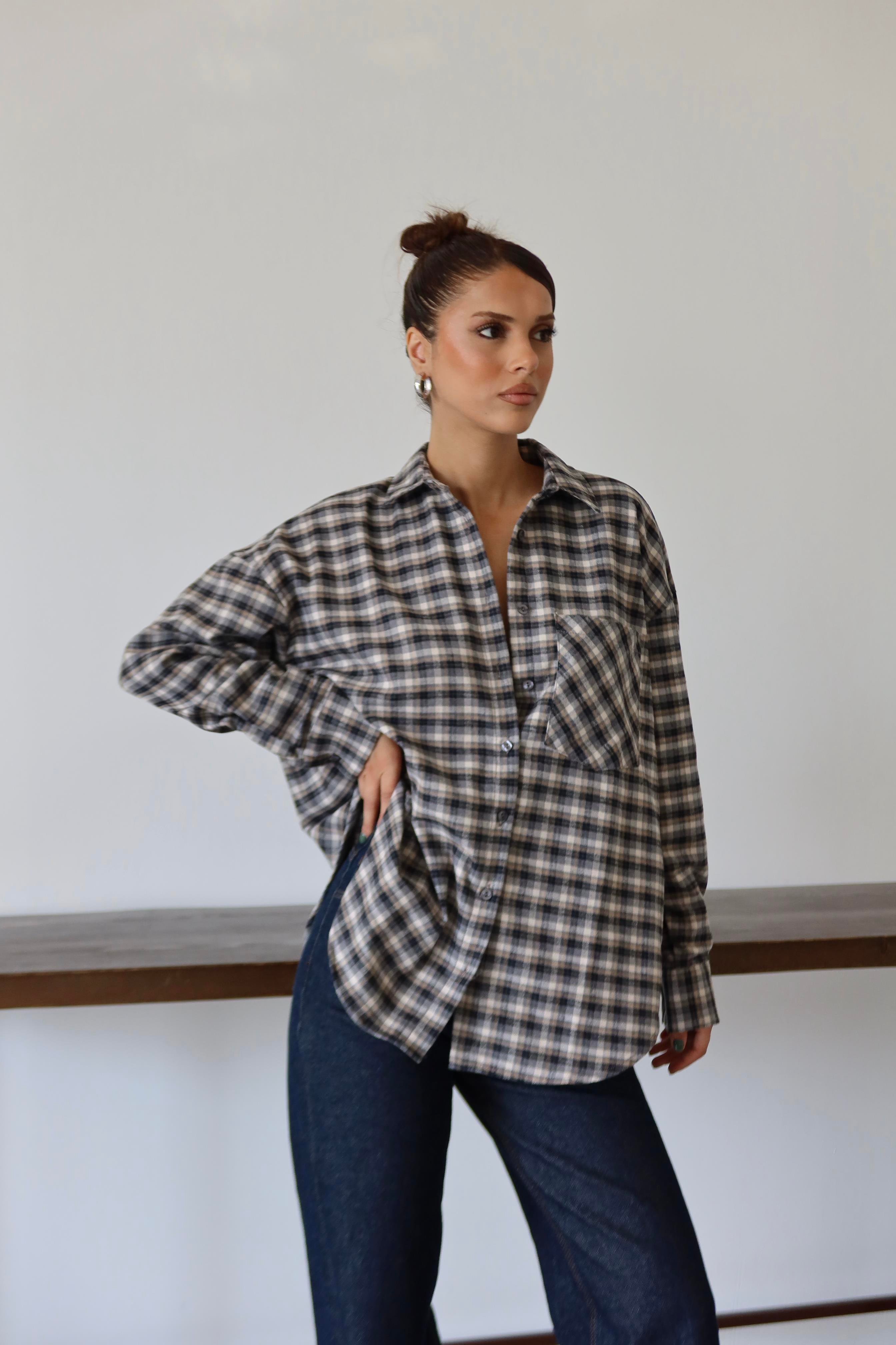 VİZON EKOSE OVERSIZE GÖMLEK