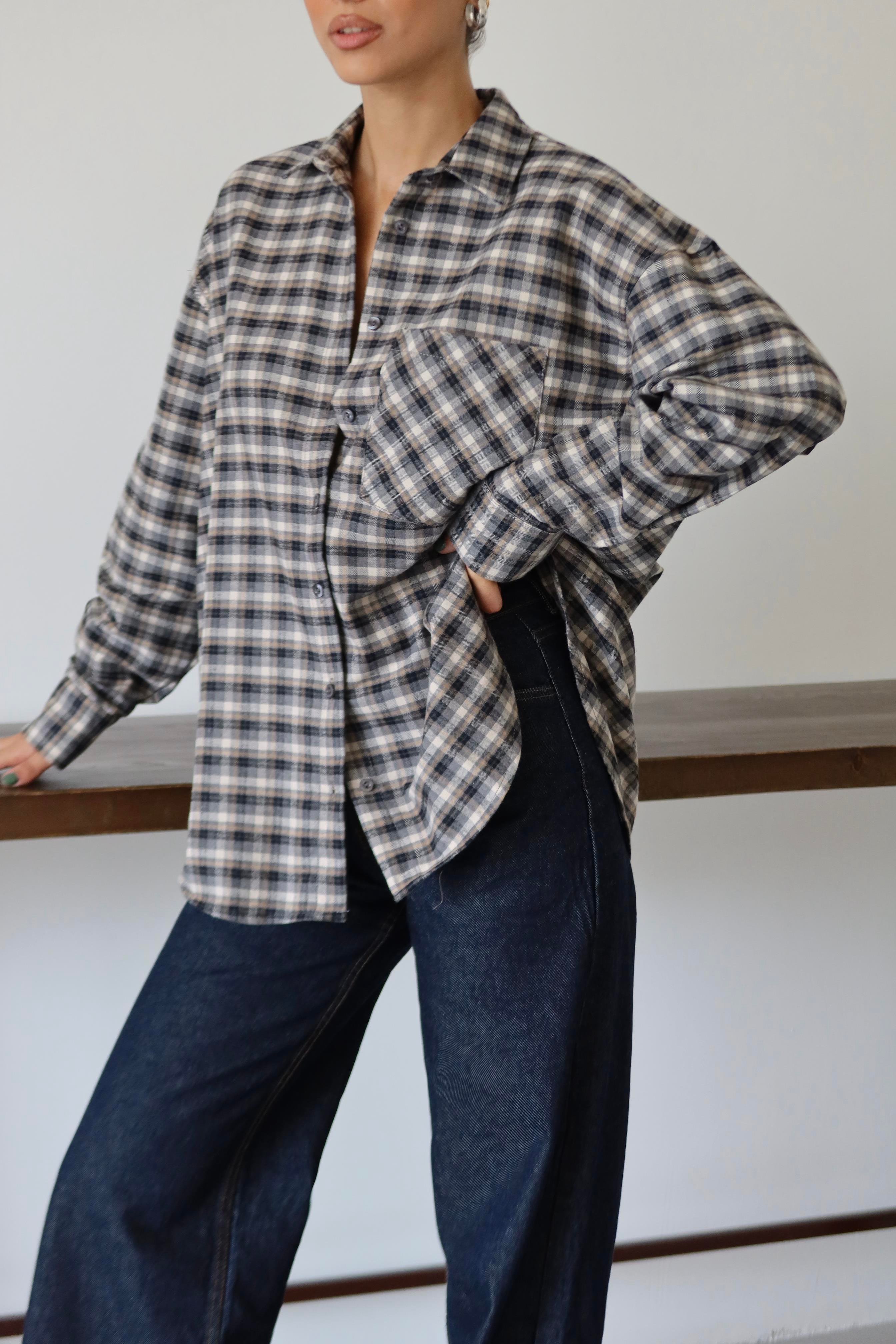 VİZON EKOSE OVERSIZE GÖMLEK