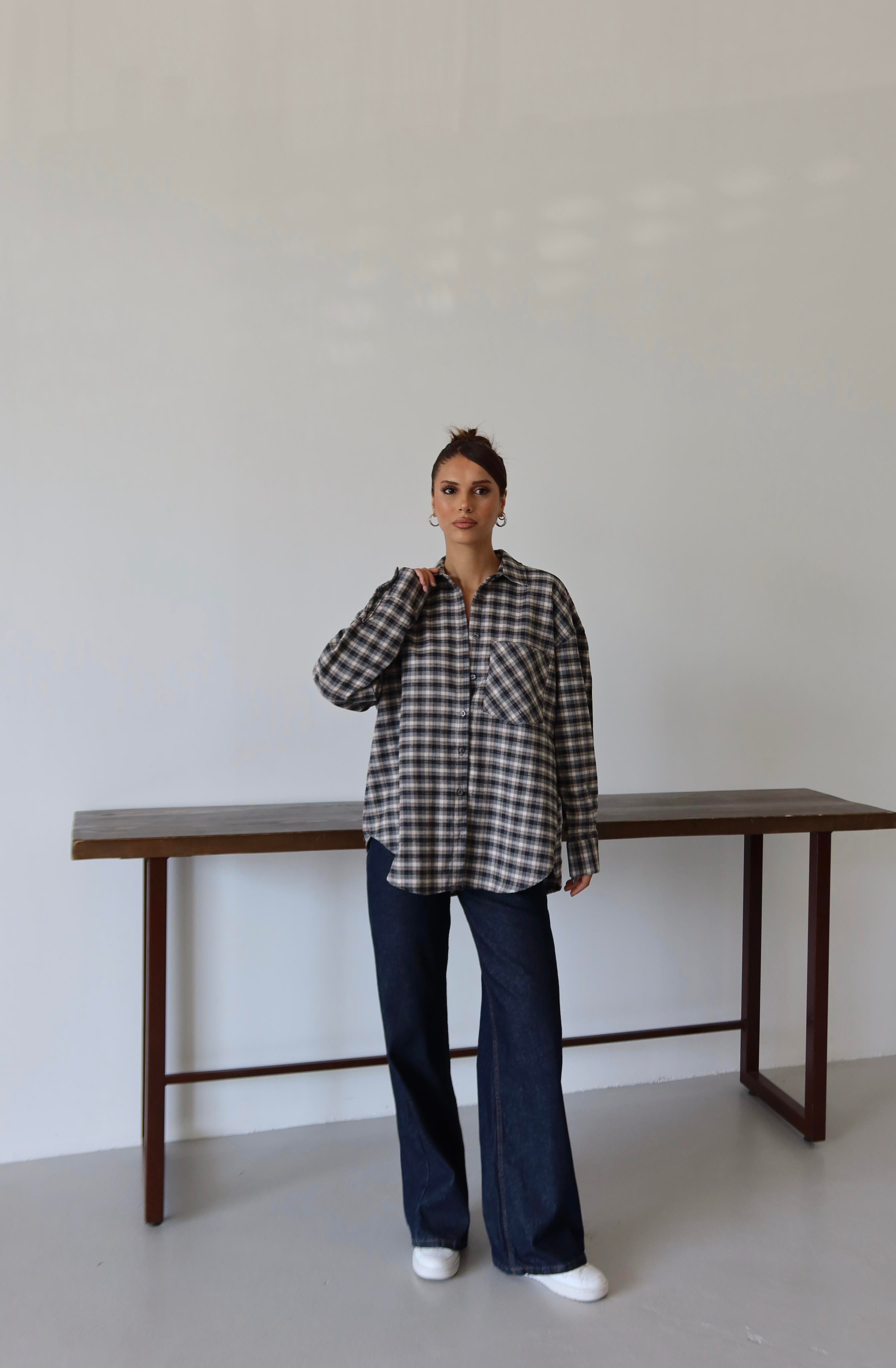 VİZON EKOSE OVERSIZE GÖMLEK