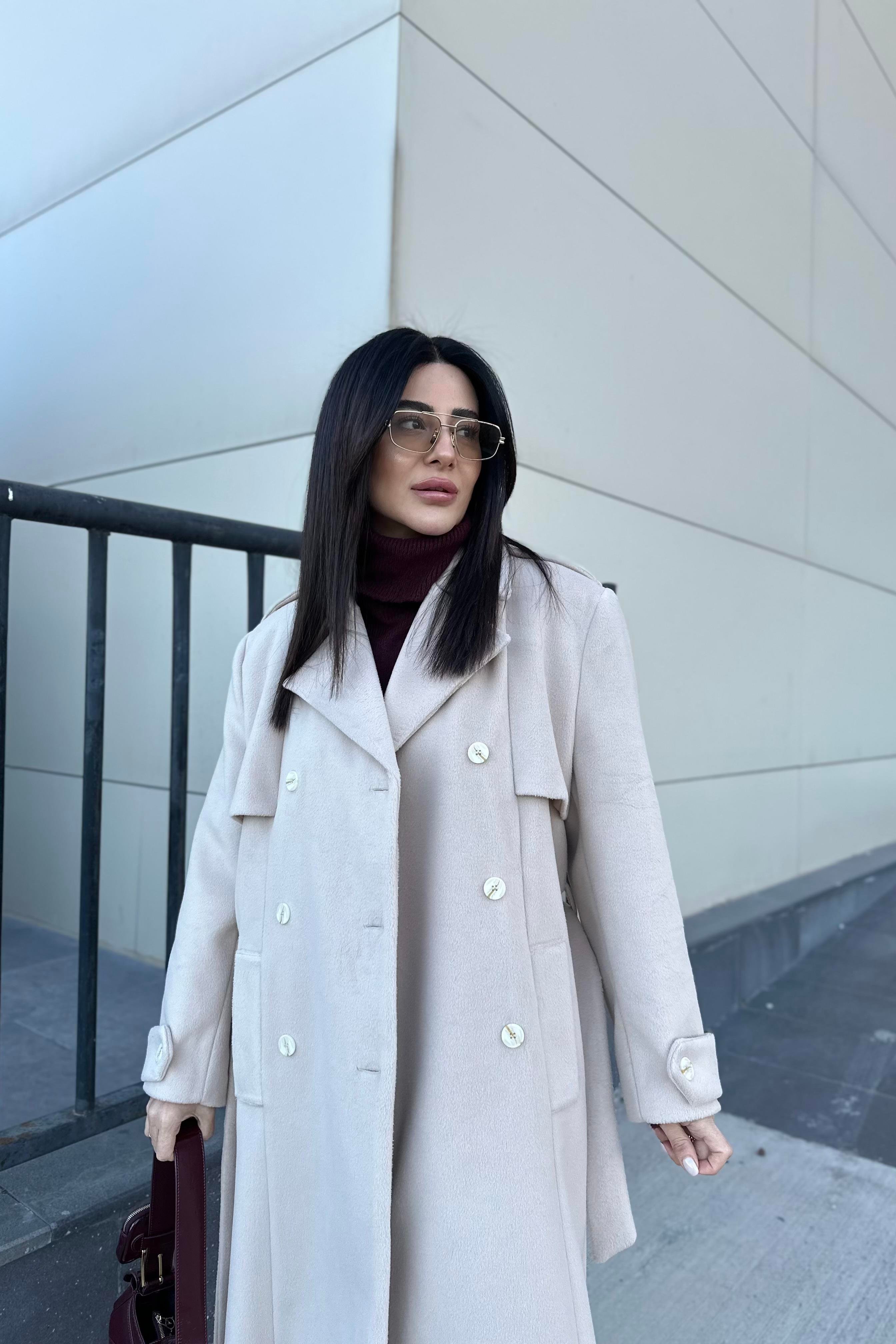 Vizon Renk Maxi Boy Premium Kaşe Kaban 