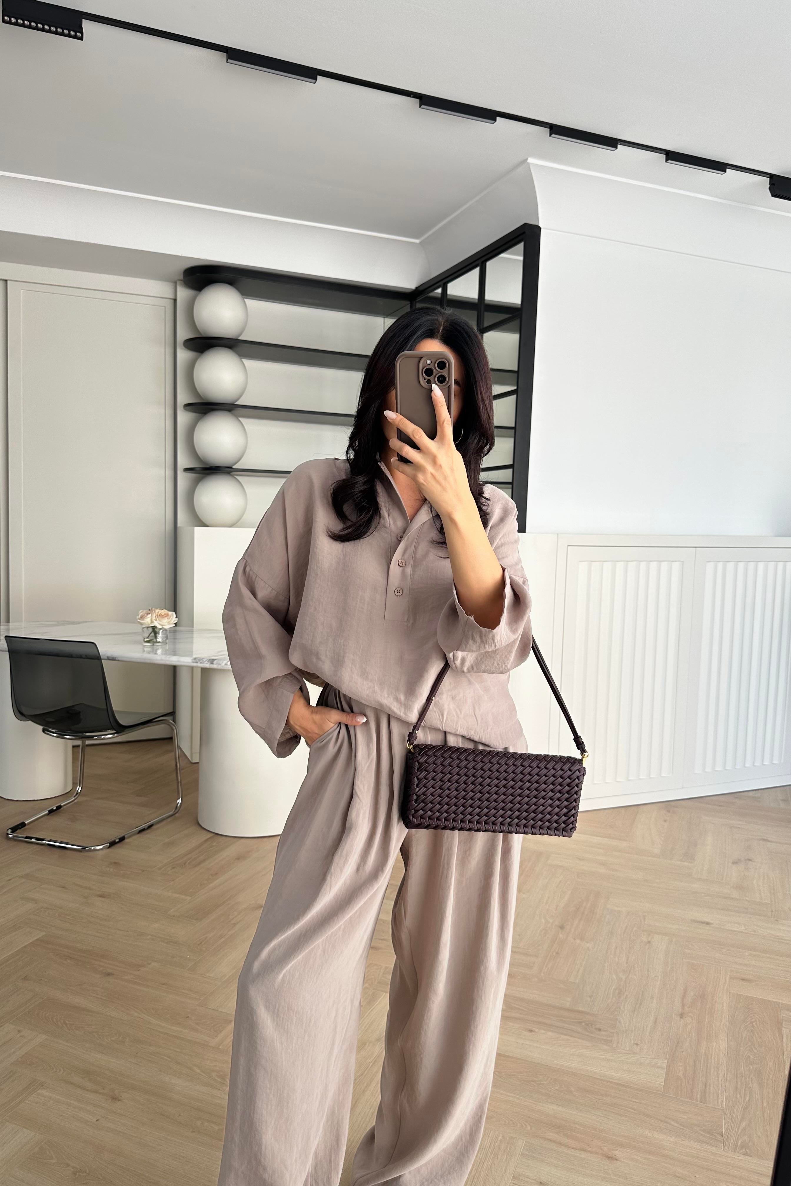 Vizon Tensel Düğmeli Salaş Gömlek