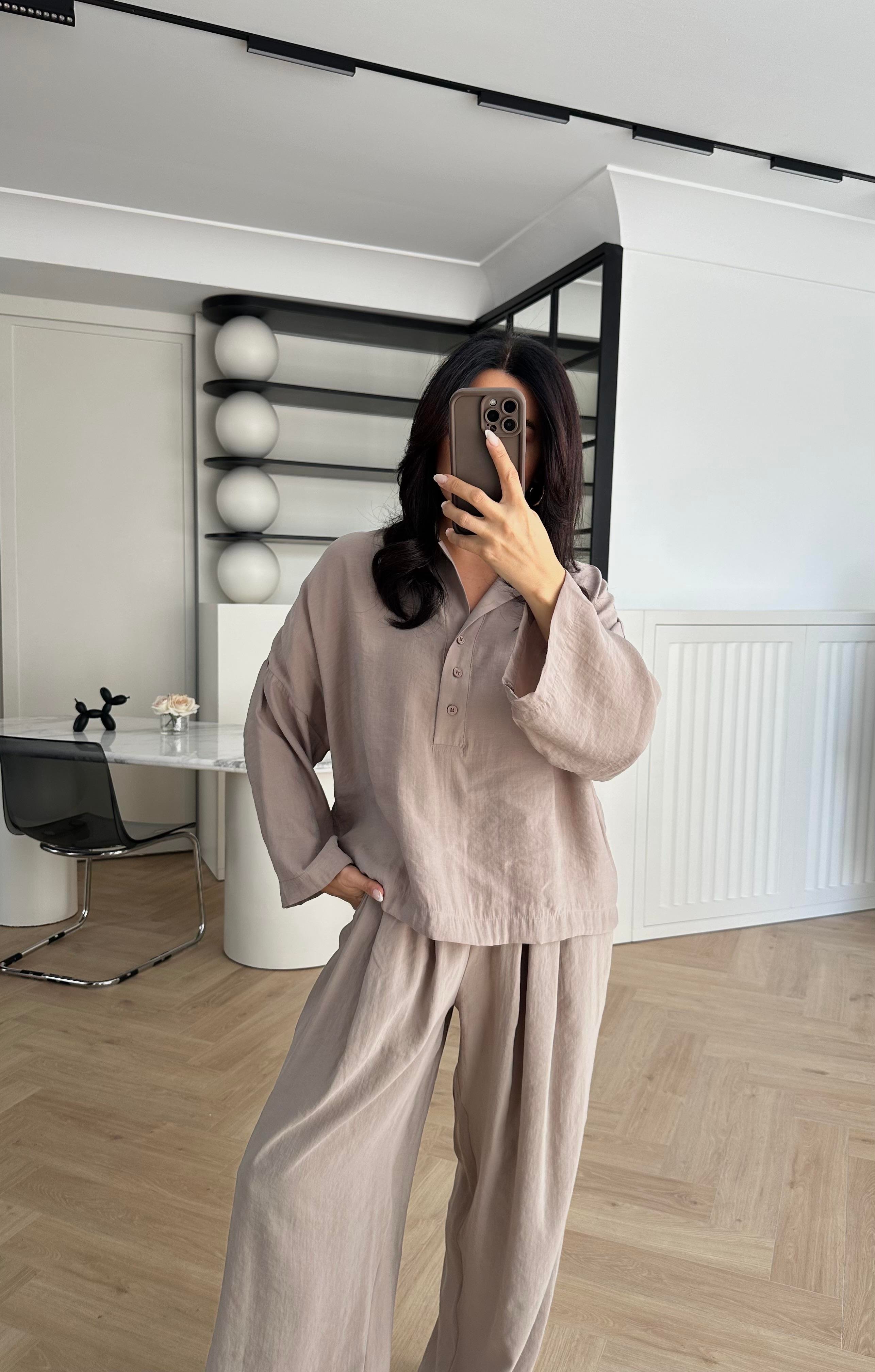 Vizon Tensel Düğmeli Salaş Gömlek