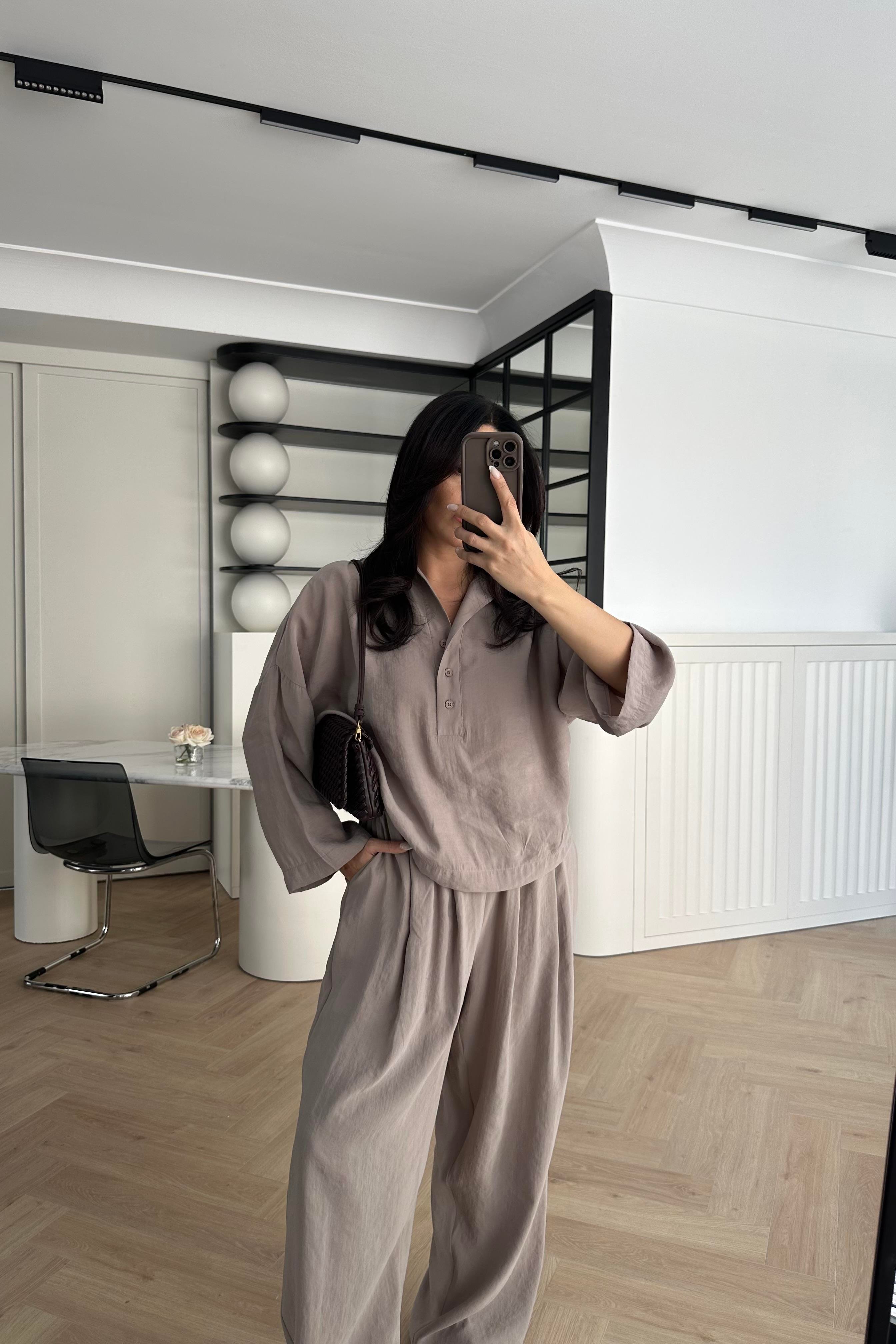 Vizon Tensel Düğmeli Salaş Gömlek