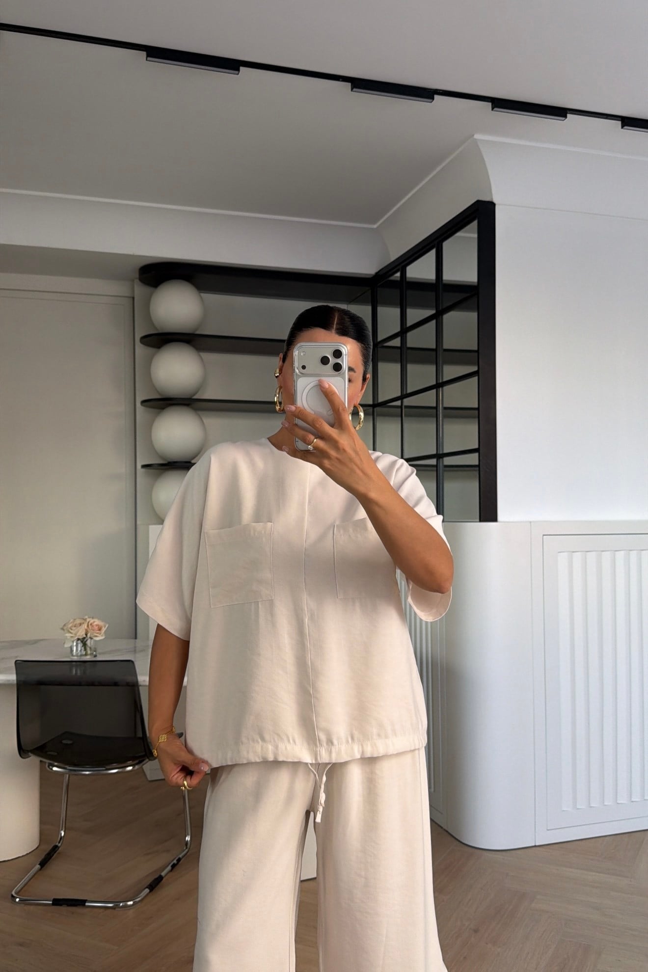 YIRTMAÇ DETAYLI BELİ BÜZGÜLÜ TAKIM  BEJ 