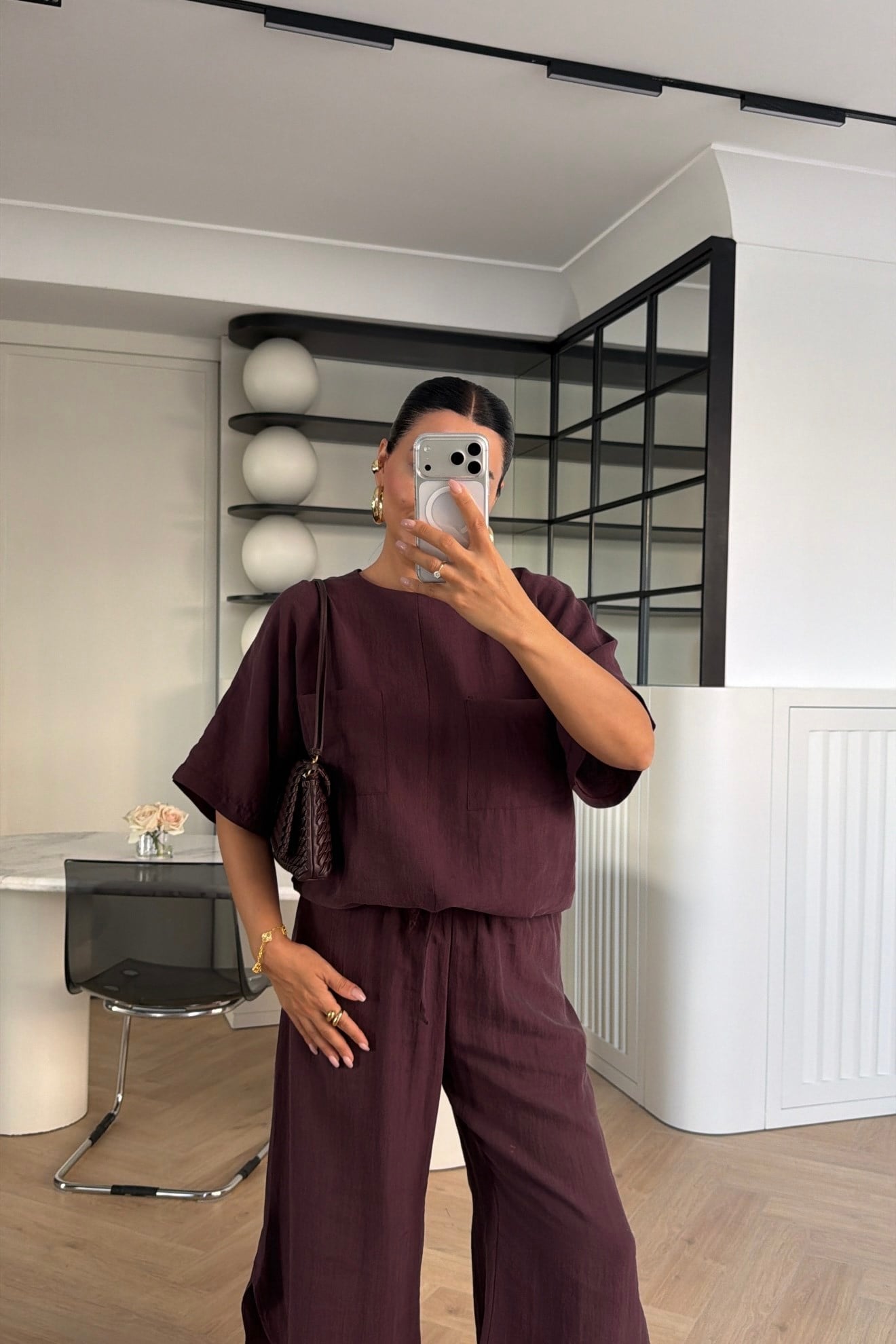 YIRTMAÇ DETAYLI BELİ BÜZGÜLÜ TAKIM MÜRDÜM 