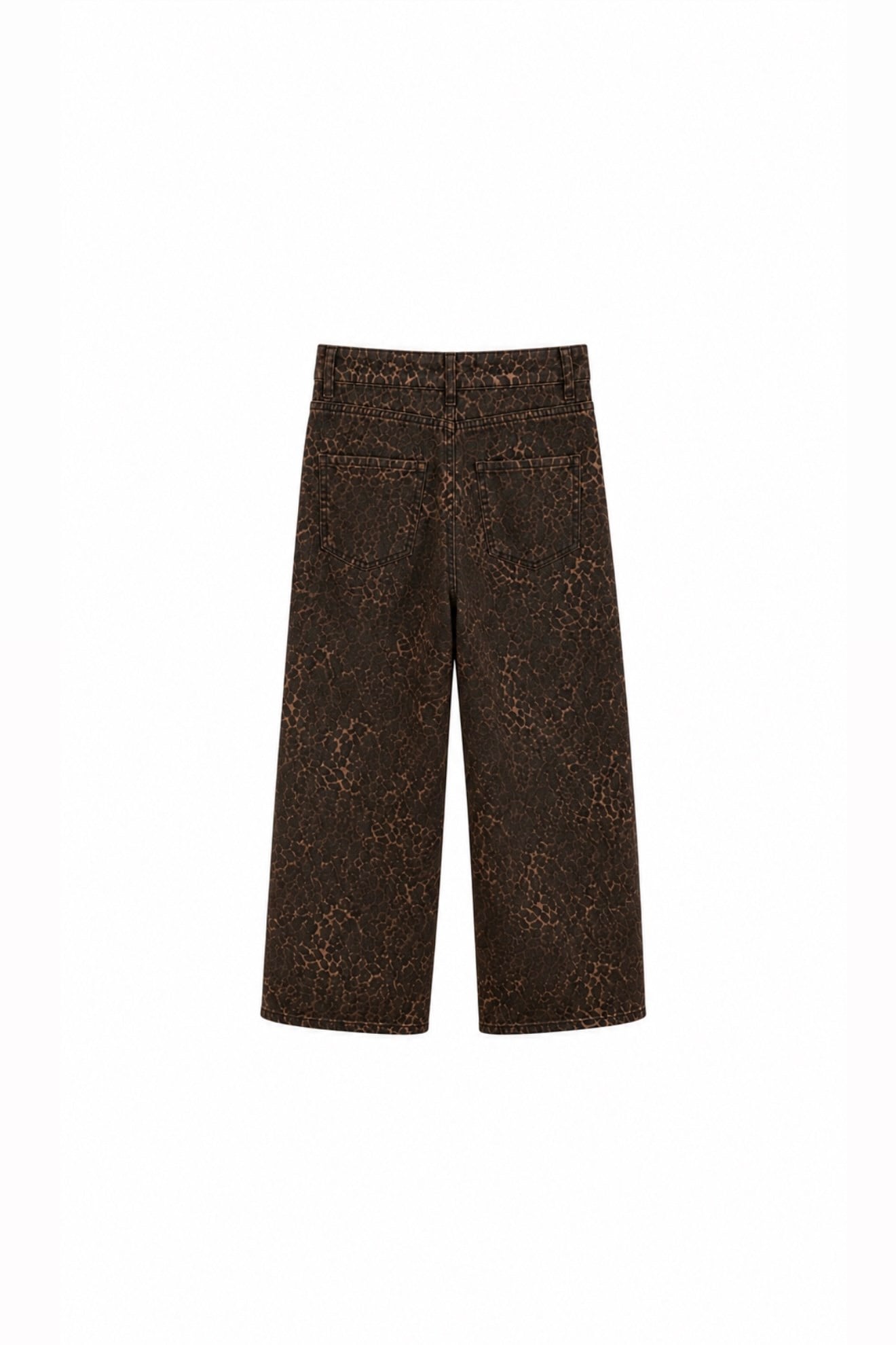 YÜKSEK BEL LEOPAR DESENLİ JEAN PANTOLON KAHVE 