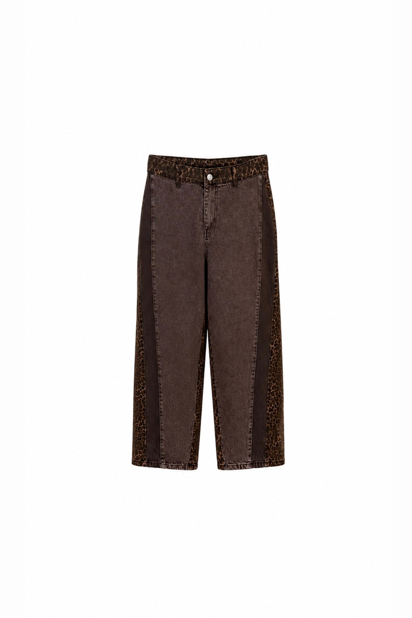 YÜKSEK BEL LEOPAR DESENLİ JEAN PANTOLON KAHVE 