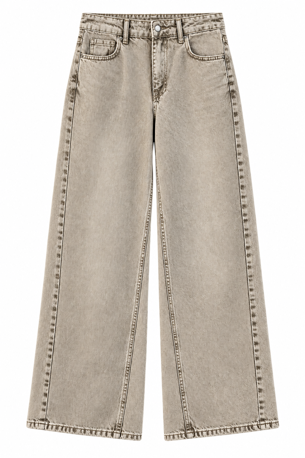 Yüksek Bel Wide Leg Kot Pantolon Bej 