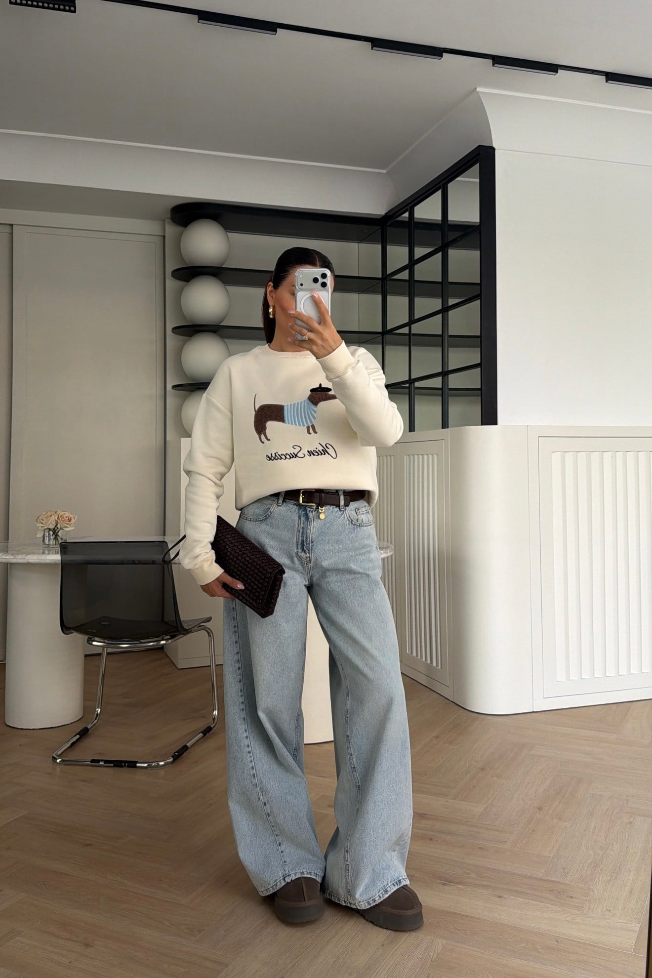 Yüksek Bel Wide Leg Kot Pantolon Buz Mavisi