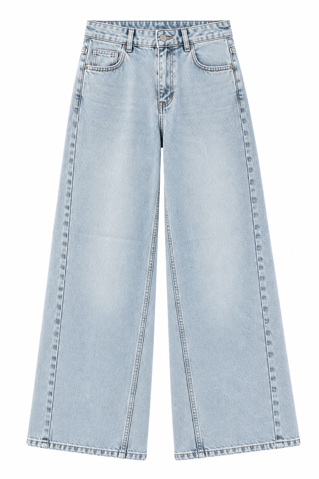 Yüksek Bel Wide Leg Kot Pantolon Buz Mavisi