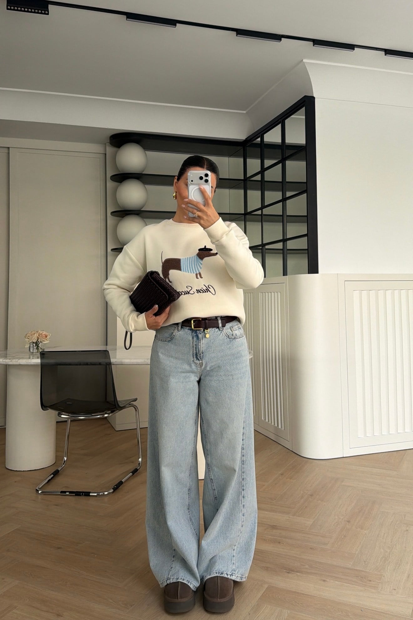 Yüksek Bel Wide Leg Kot Pantolon Buz Mavisi