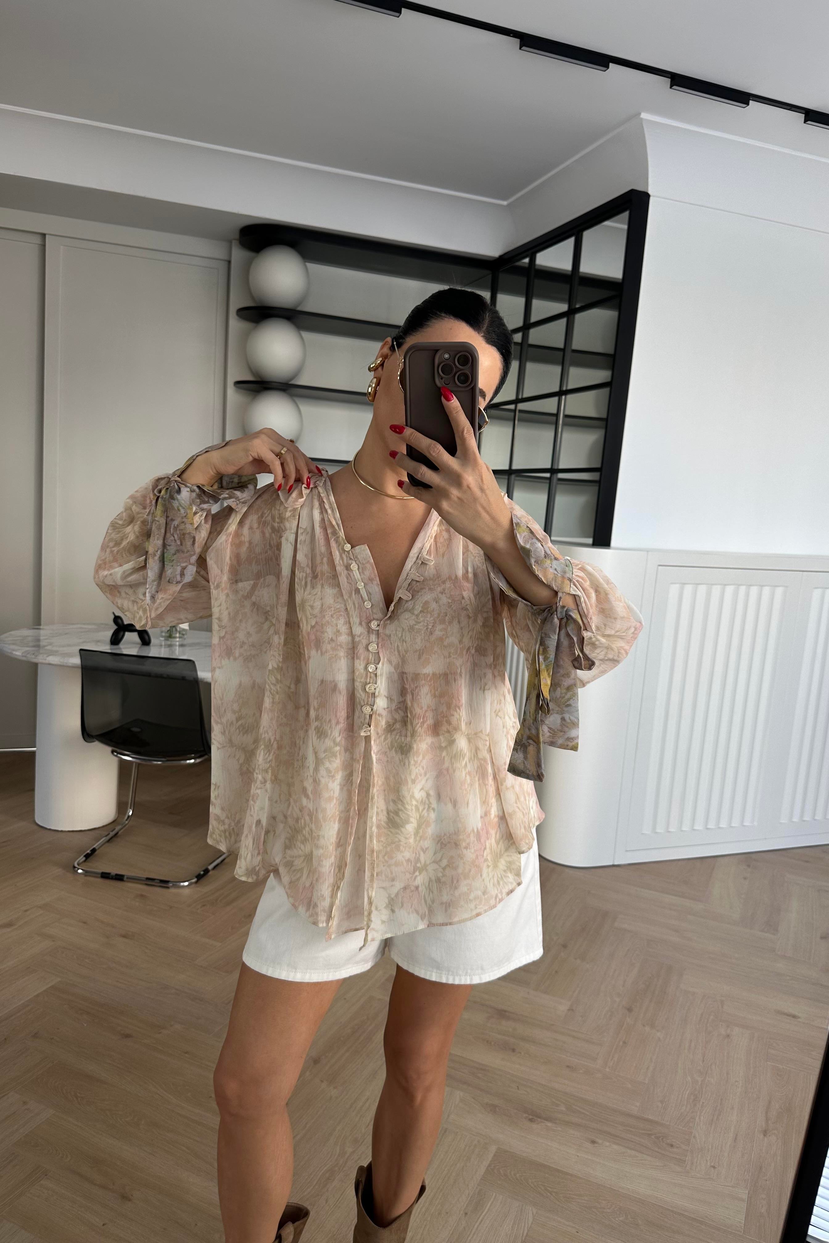 Zr Model Şifon Desenli Tasarım Gömlek