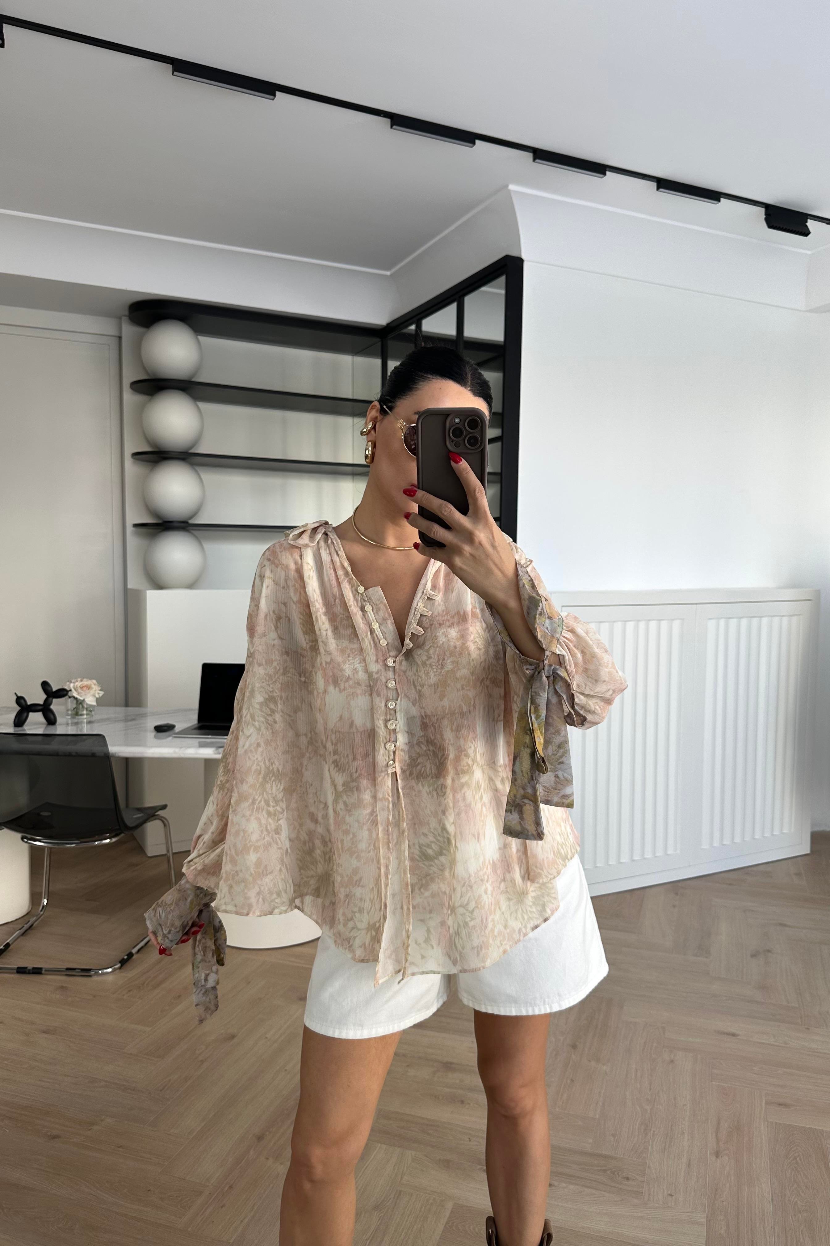 Zr Model Şifon Desenli Tasarım Gömlek