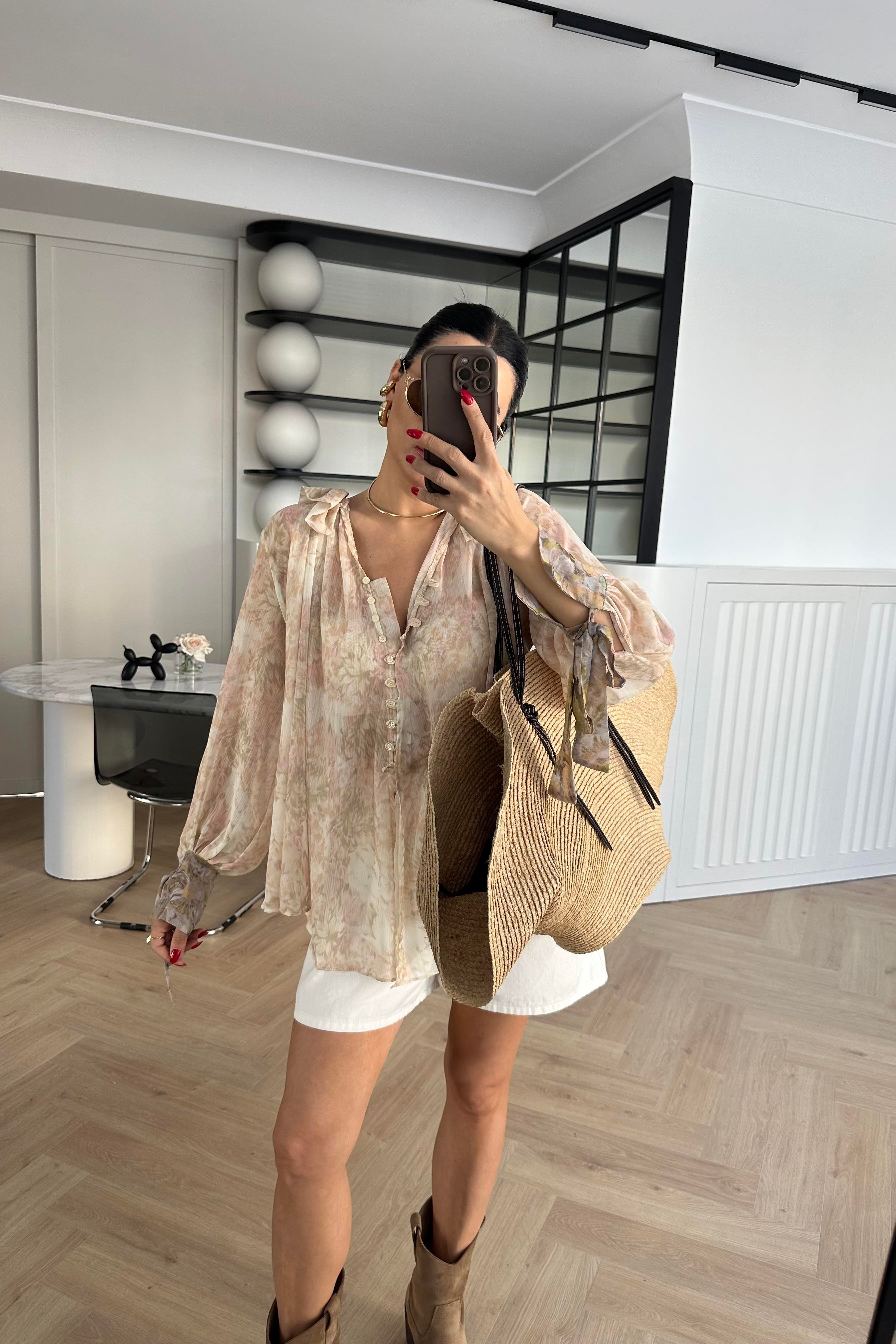 Zr Model Şifon Desenli Tasarım Gömlek